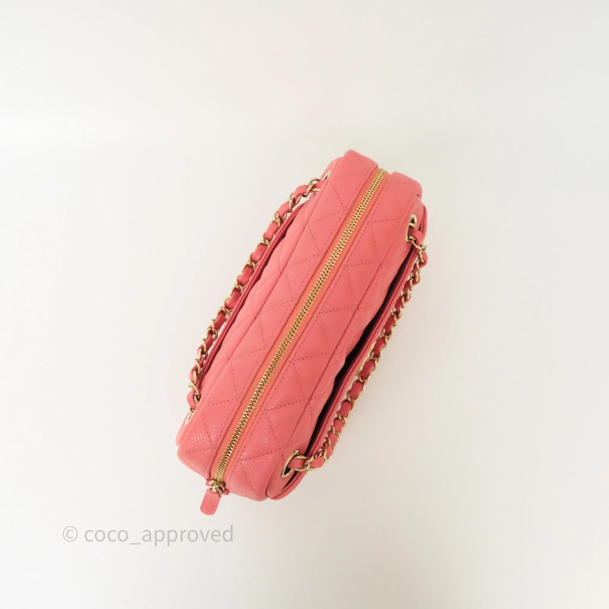 Chanel Camera Case Quilted Pink Shiny Caviar Gold Hardware