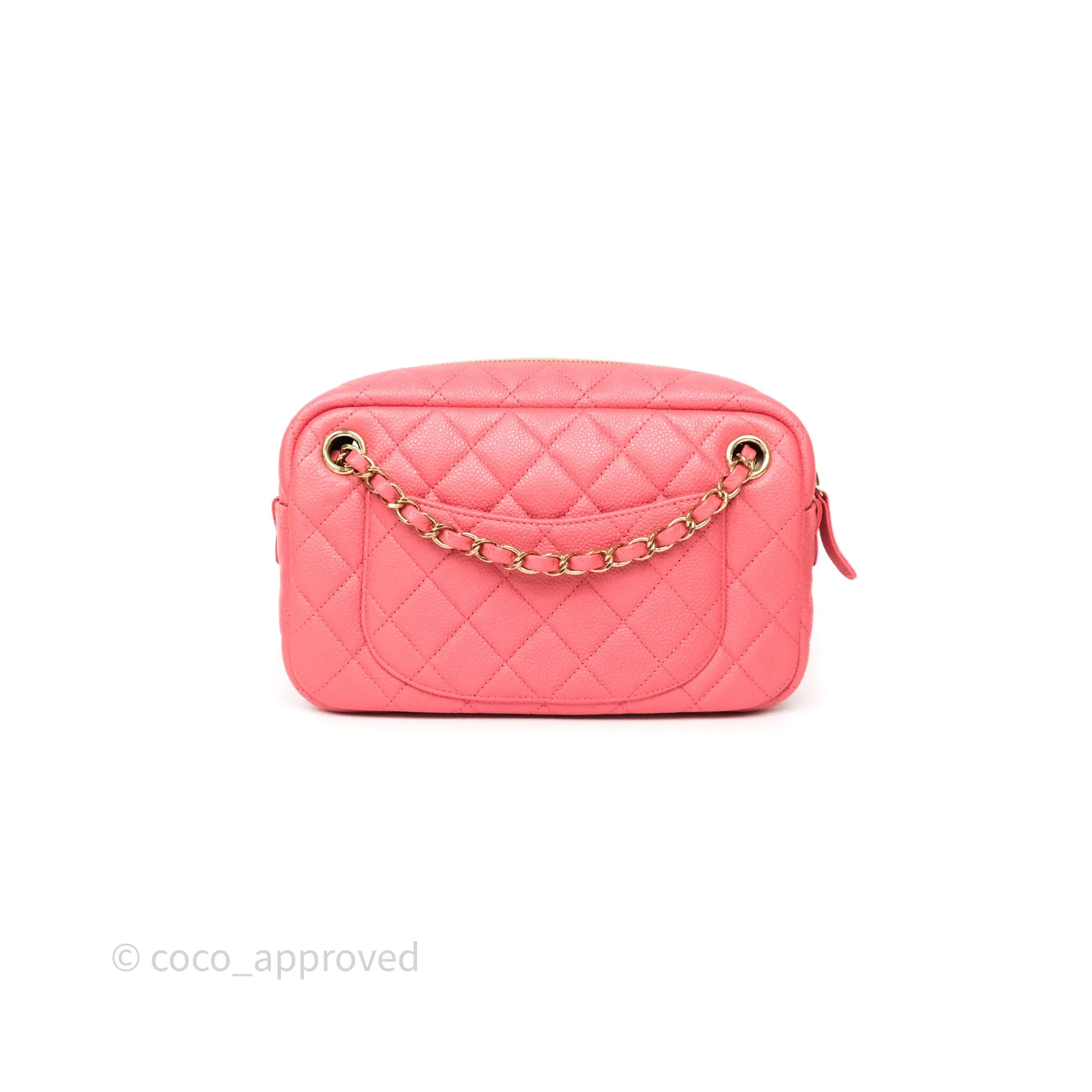 Chanel Camera Case Quilted Pink Shiny Caviar Gold Hardware