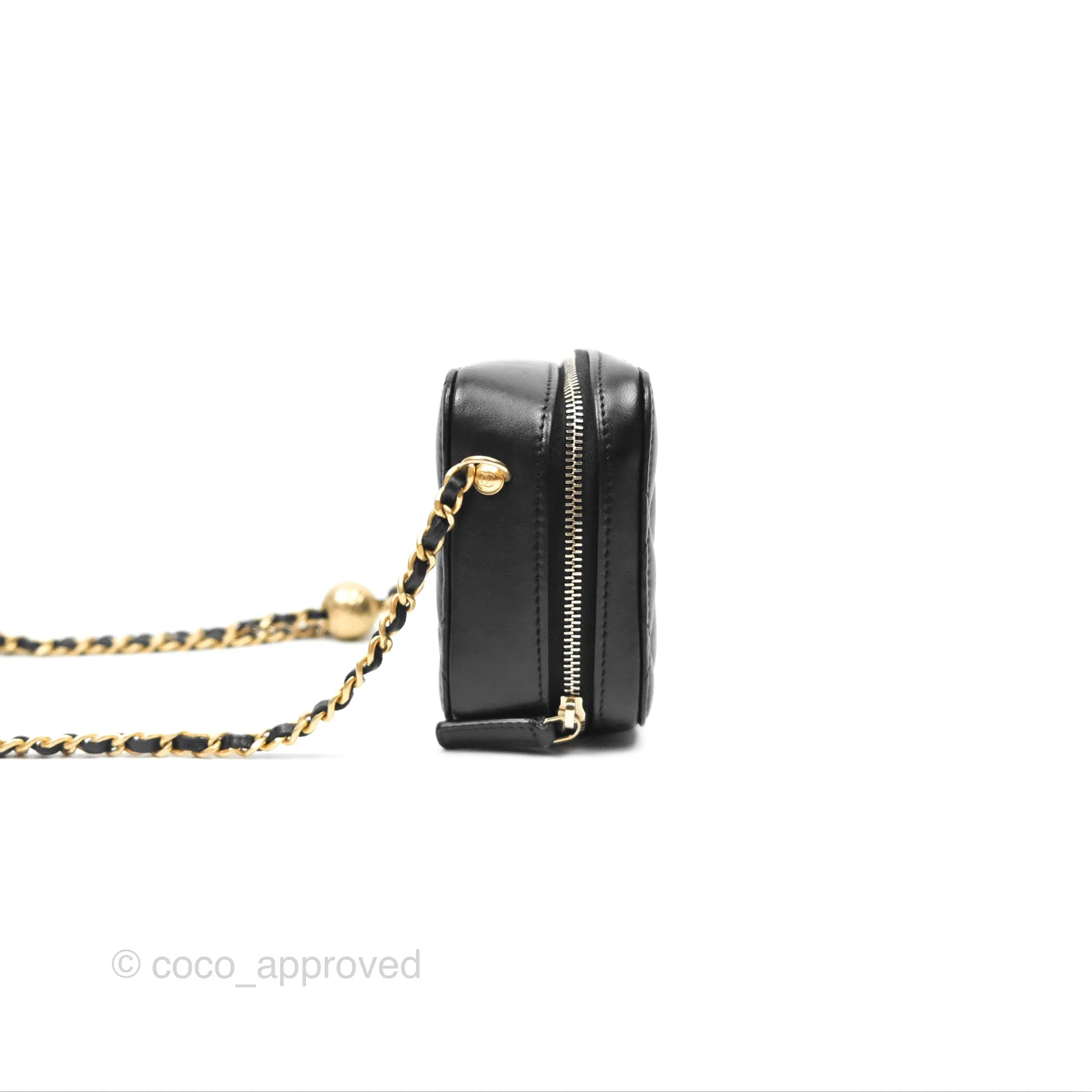 Chanel Pearl Crush Quilted Camera Bag Black Lambskin Aged Gold Hardware