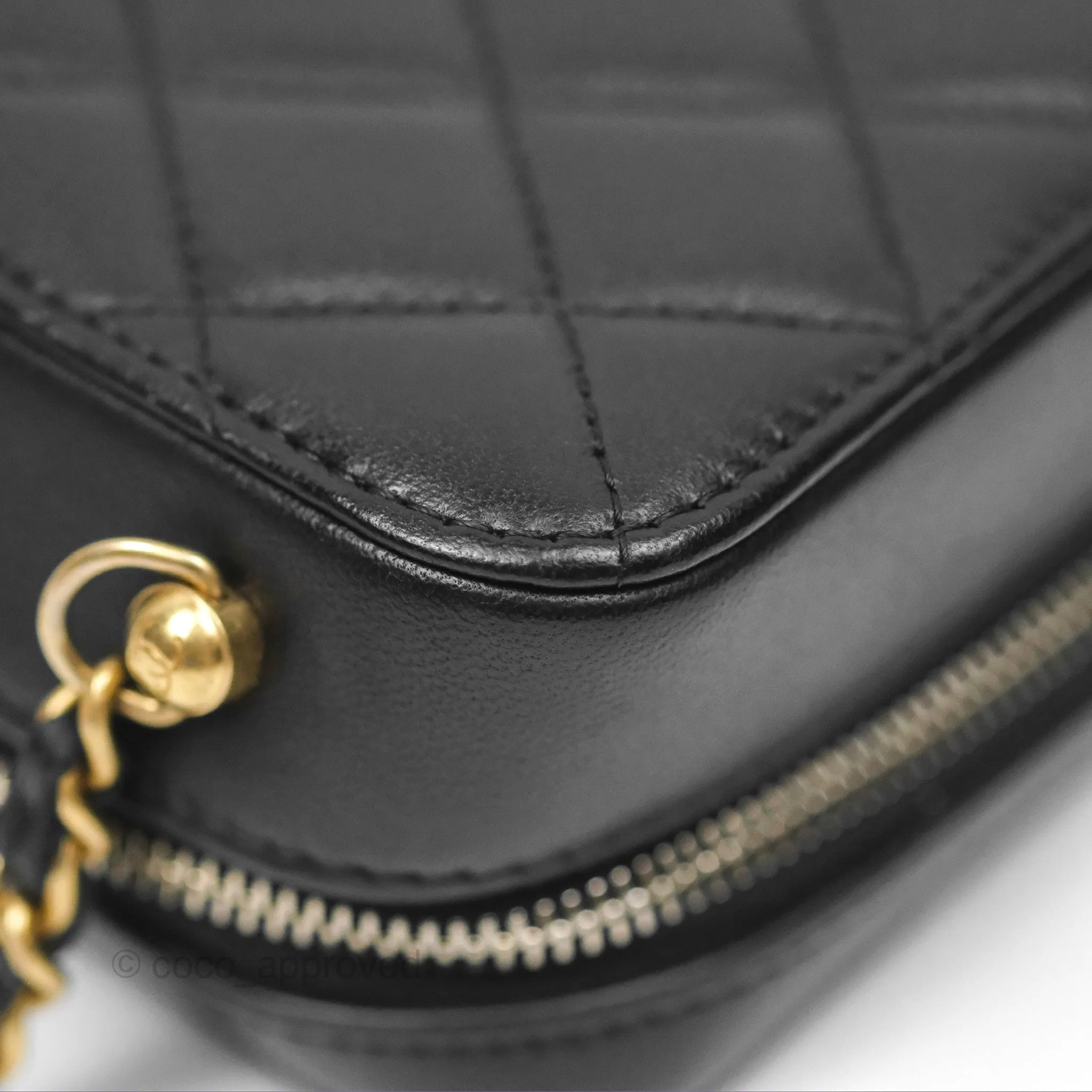 Chanel Pearl Crush Quilted Camera Bag Black Lambskin Aged Gold Hardware