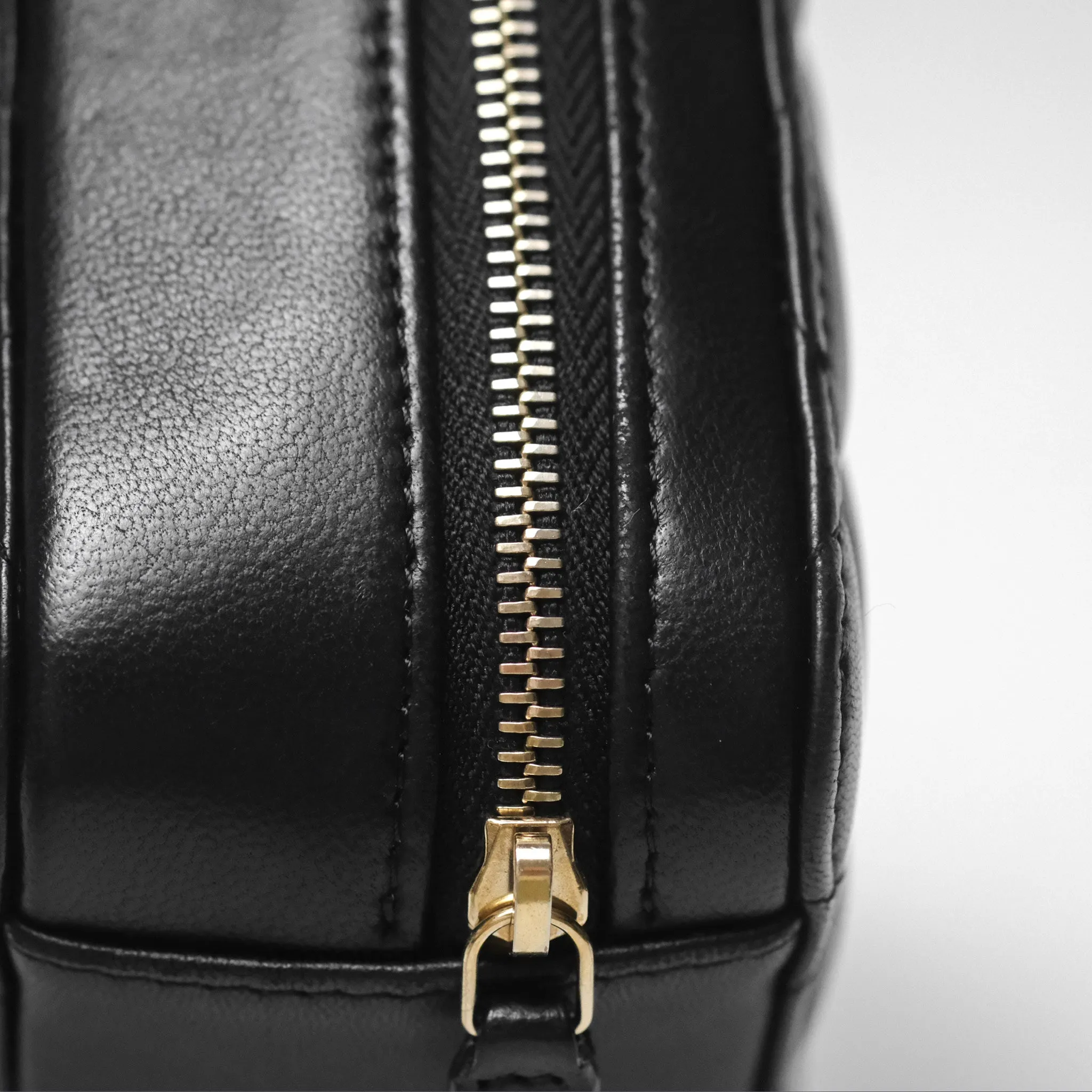 Chanel Pearl Crush Quilted Camera Bag Black Lambskin Aged Gold Hardware