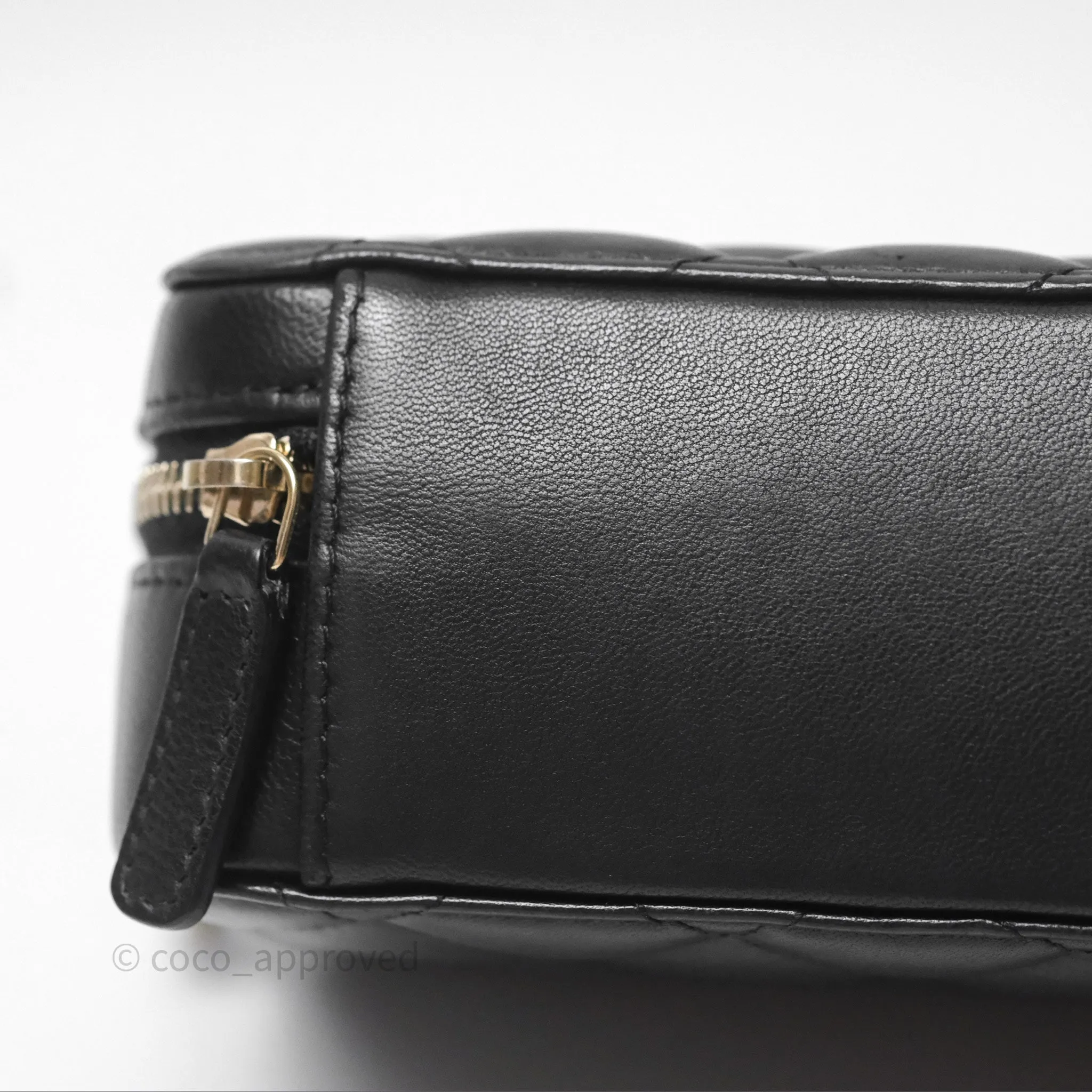 Chanel Pearl Crush Quilted Camera Bag Black Lambskin Aged Gold Hardware