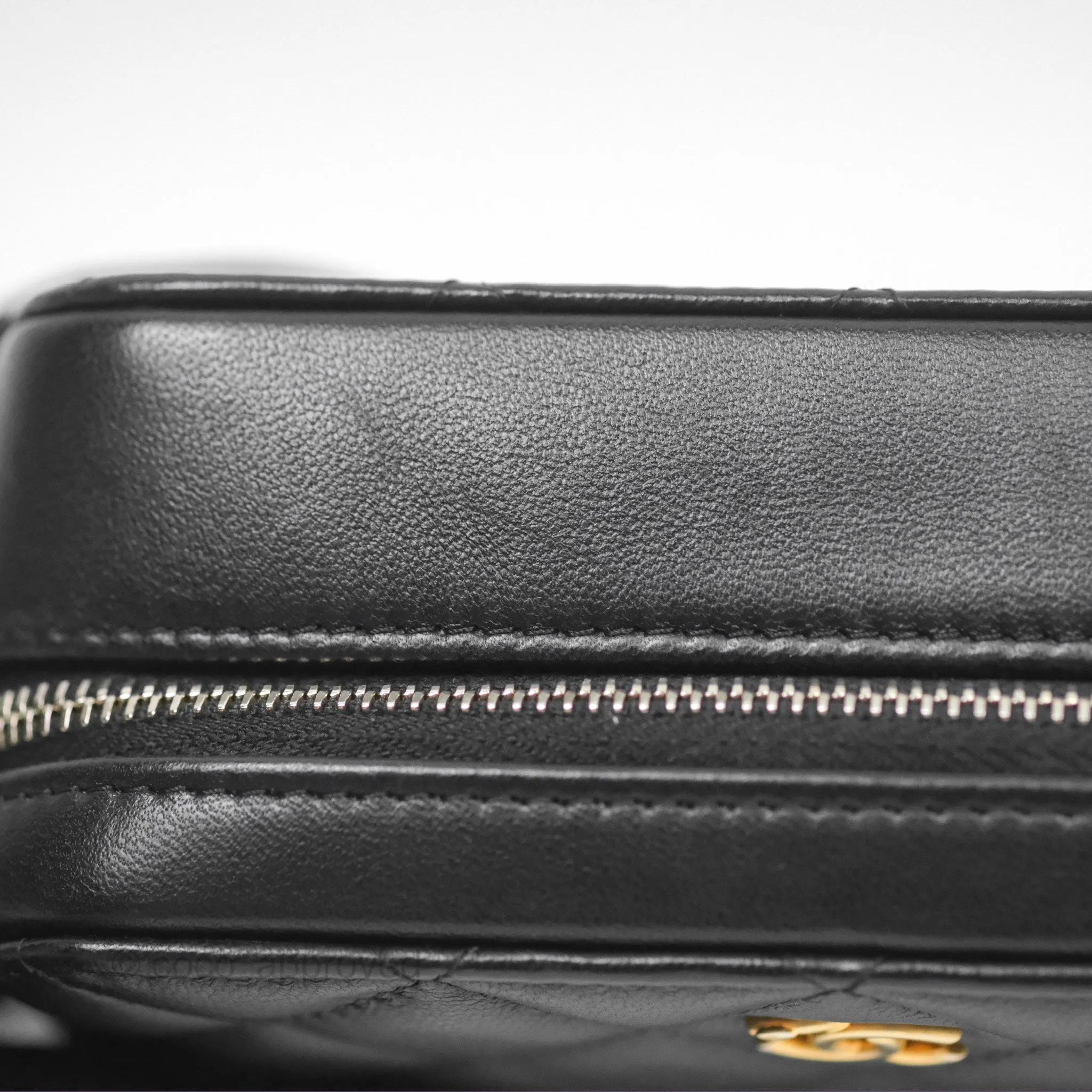 Chanel Pearl Crush Quilted Camera Bag Black Lambskin Aged Gold Hardware