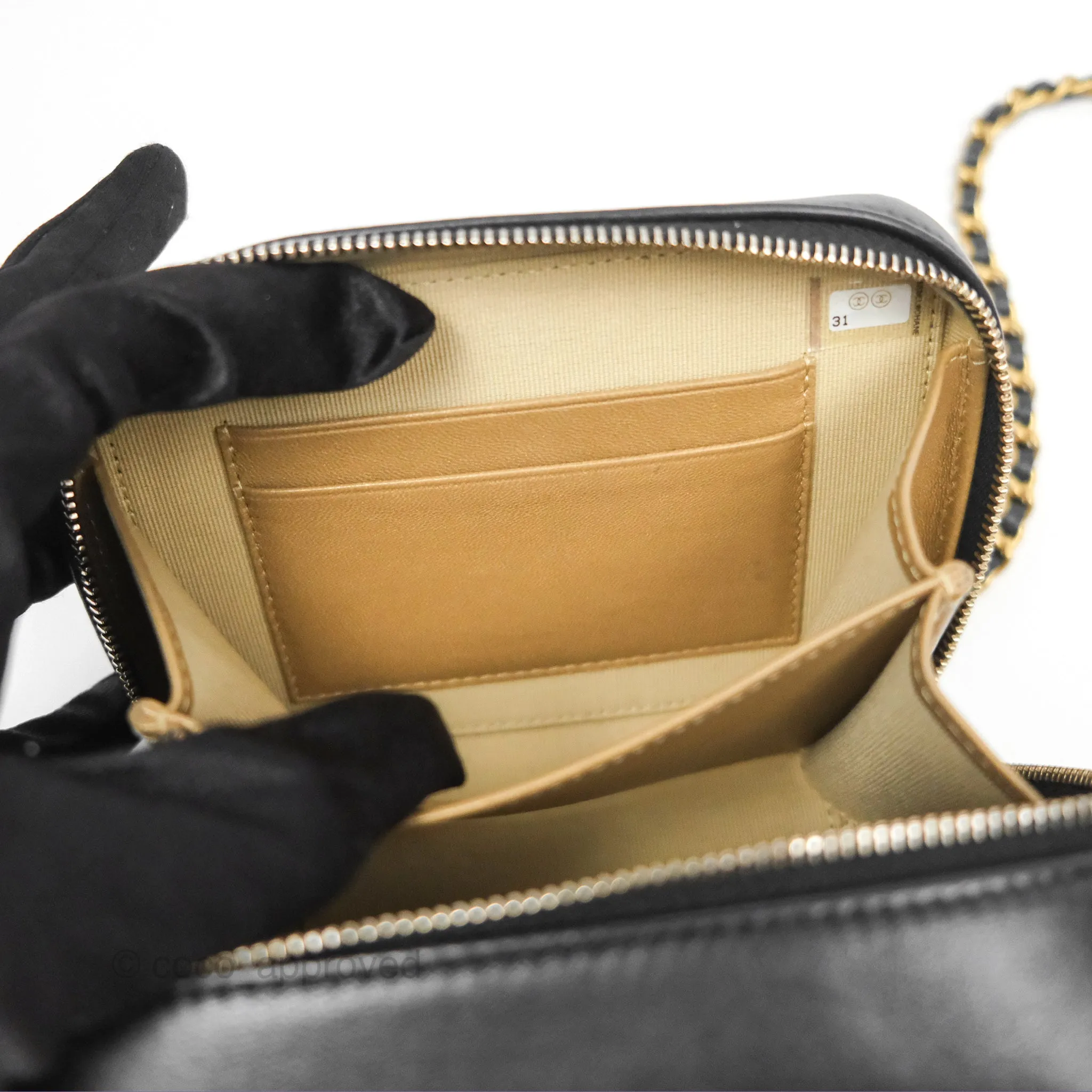 Chanel Pearl Crush Quilted Camera Bag Black Lambskin Aged Gold Hardware