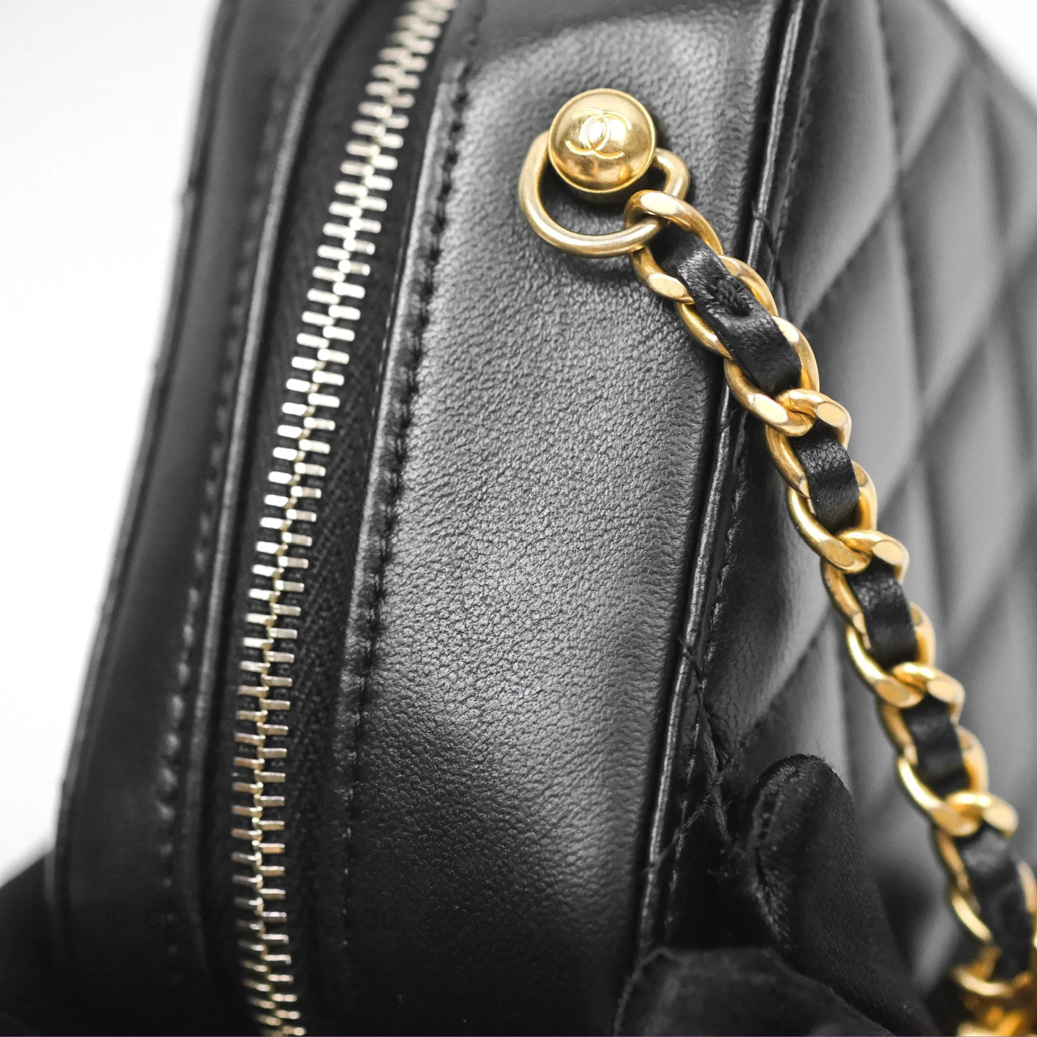 Chanel Pearl Crush Quilted Camera Bag Black Lambskin Aged Gold Hardware