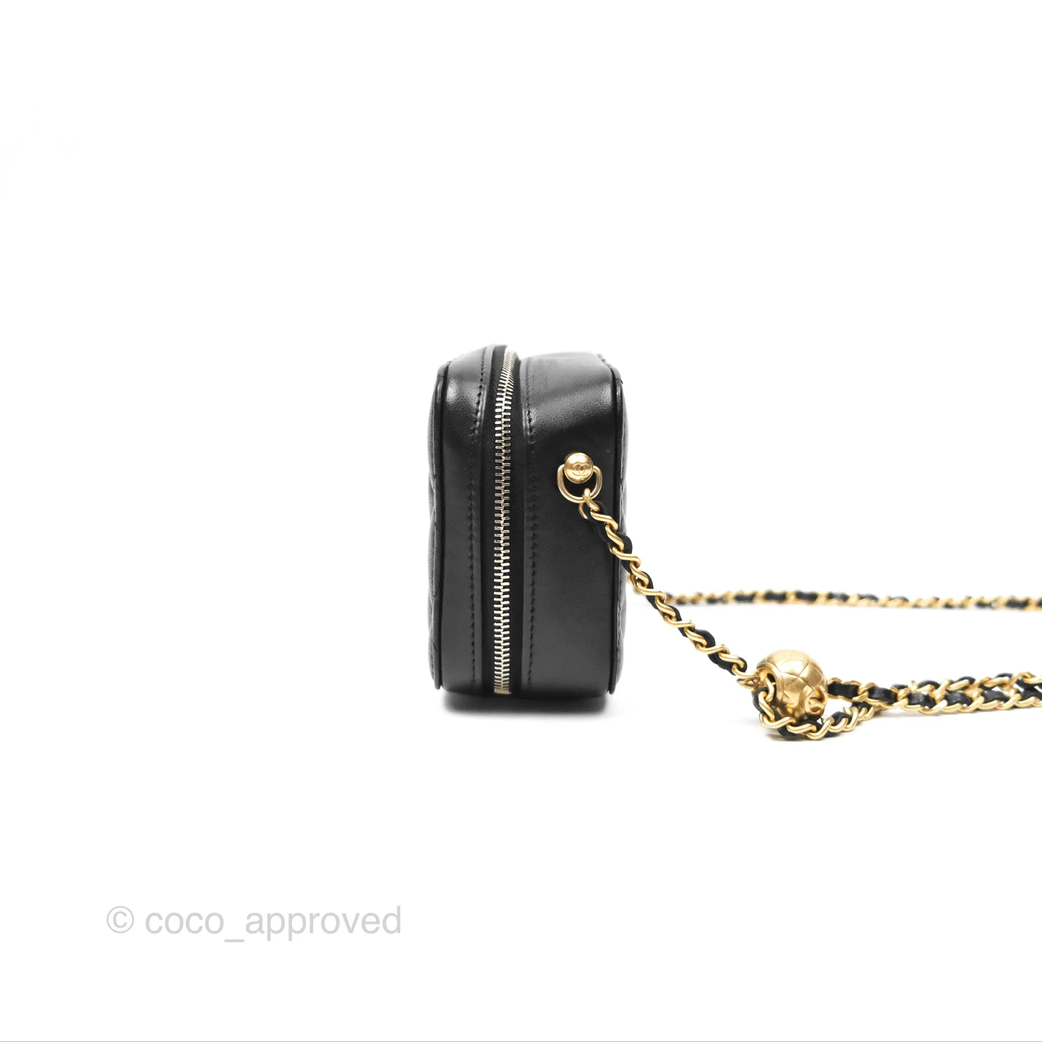Chanel Pearl Crush Quilted Camera Bag Black Lambskin Aged Gold Hardware