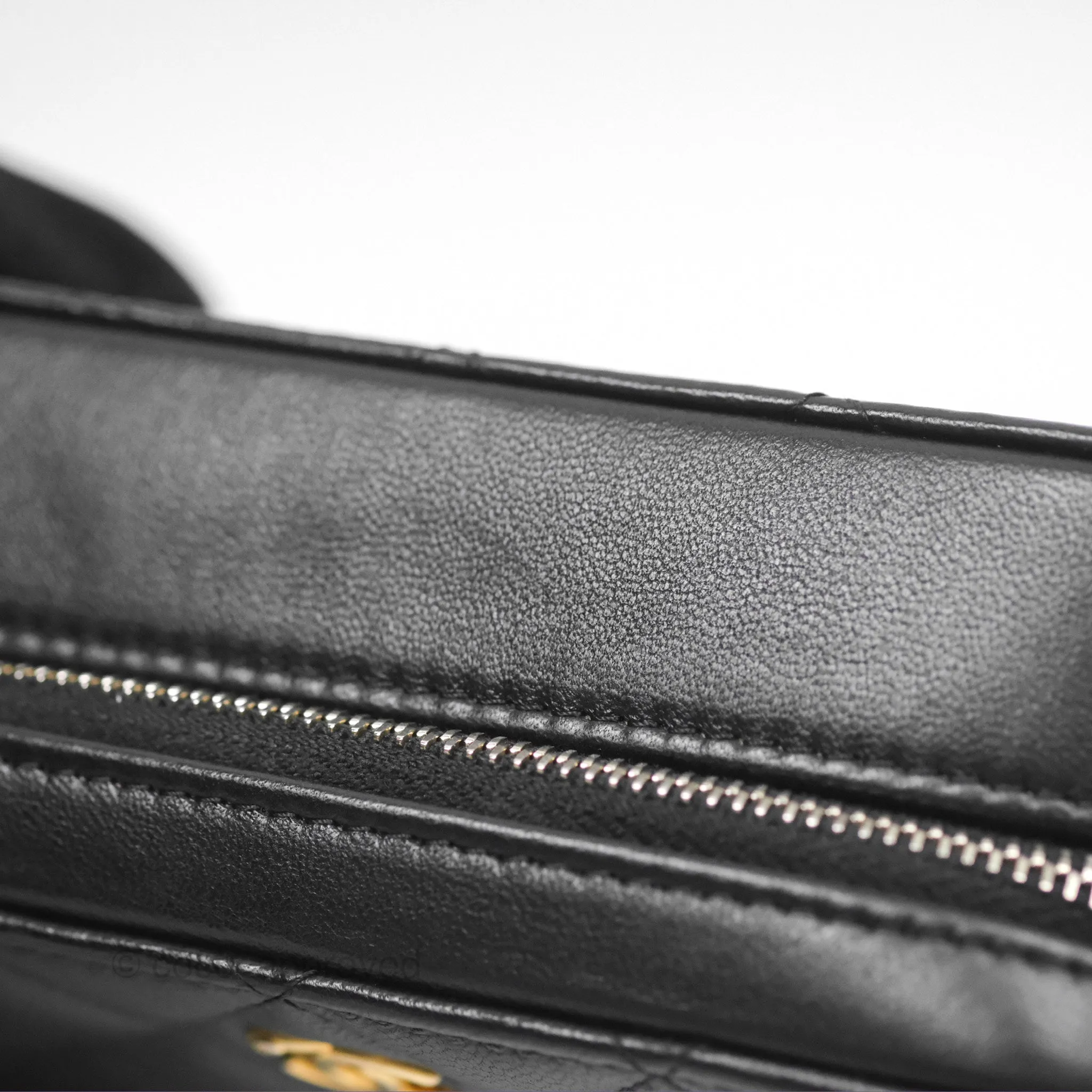 Chanel Pearl Crush Quilted Camera Bag Black Lambskin Aged Gold Hardware