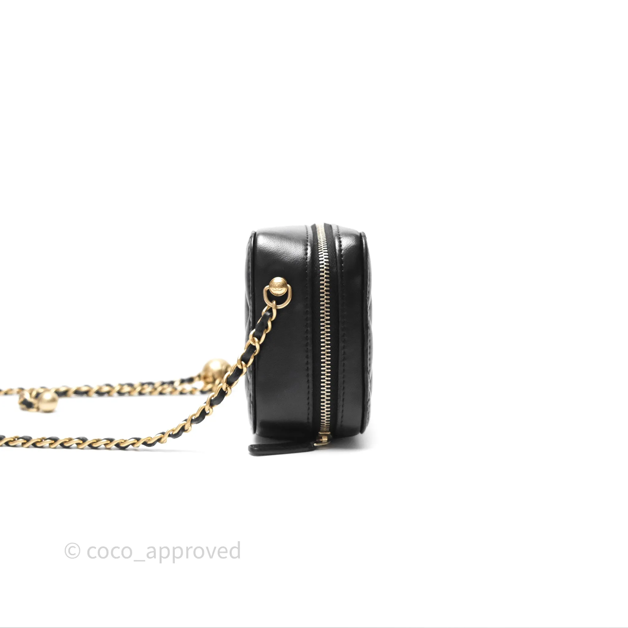 Chanel Pearl Crush Quilted Camera Bag Black Lambskin Aged Gold Hardware