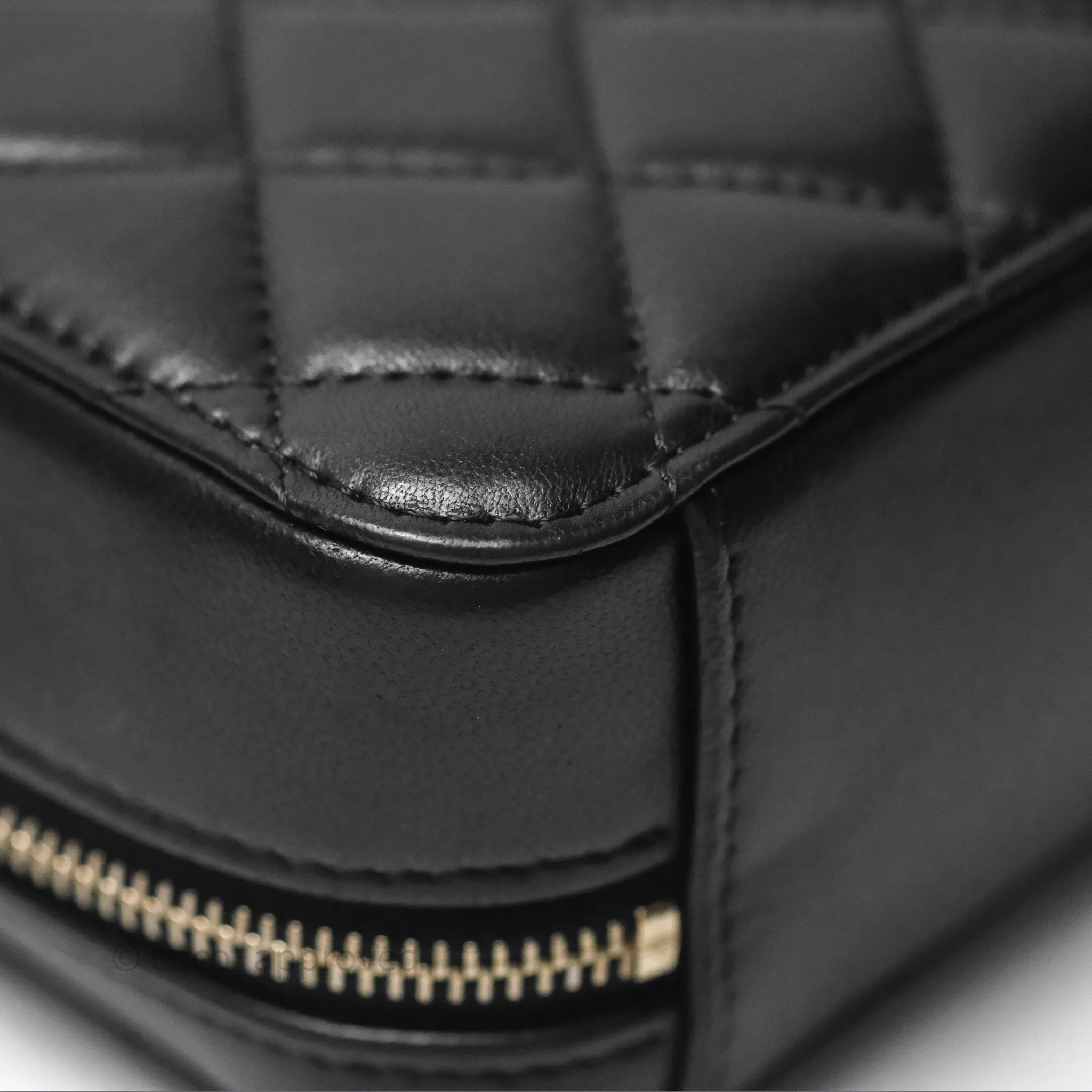 Chanel Pearl Crush Quilted Camera Bag Black Lambskin Aged Gold Hardware