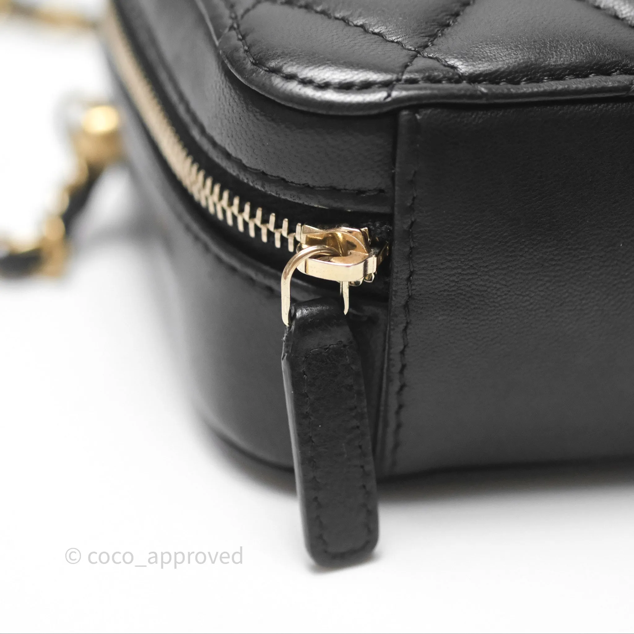 Chanel Pearl Crush Quilted Camera Bag Black Lambskin Aged Gold Hardware