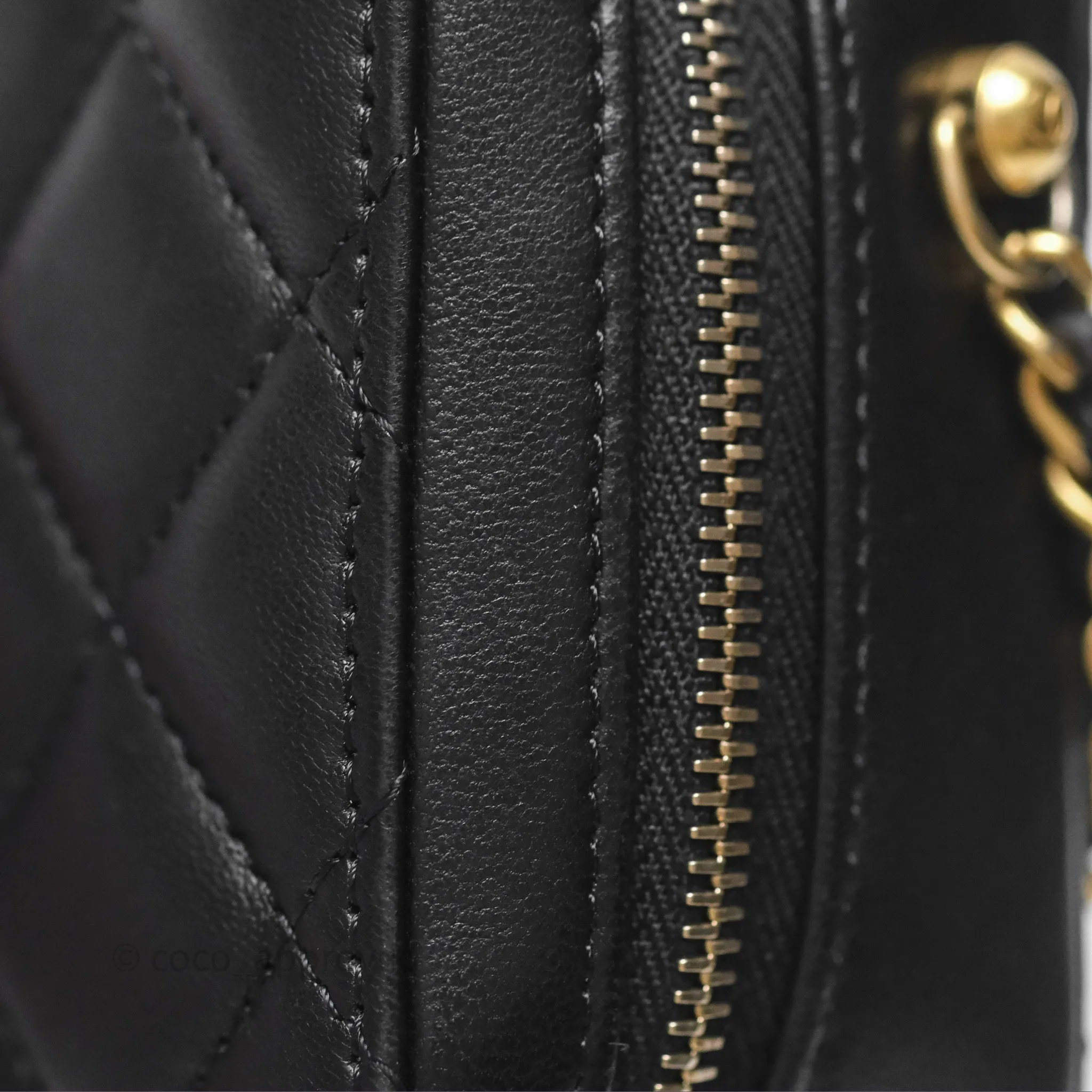 Chanel Pearl Crush Quilted Camera Bag Black Lambskin Aged Gold Hardware