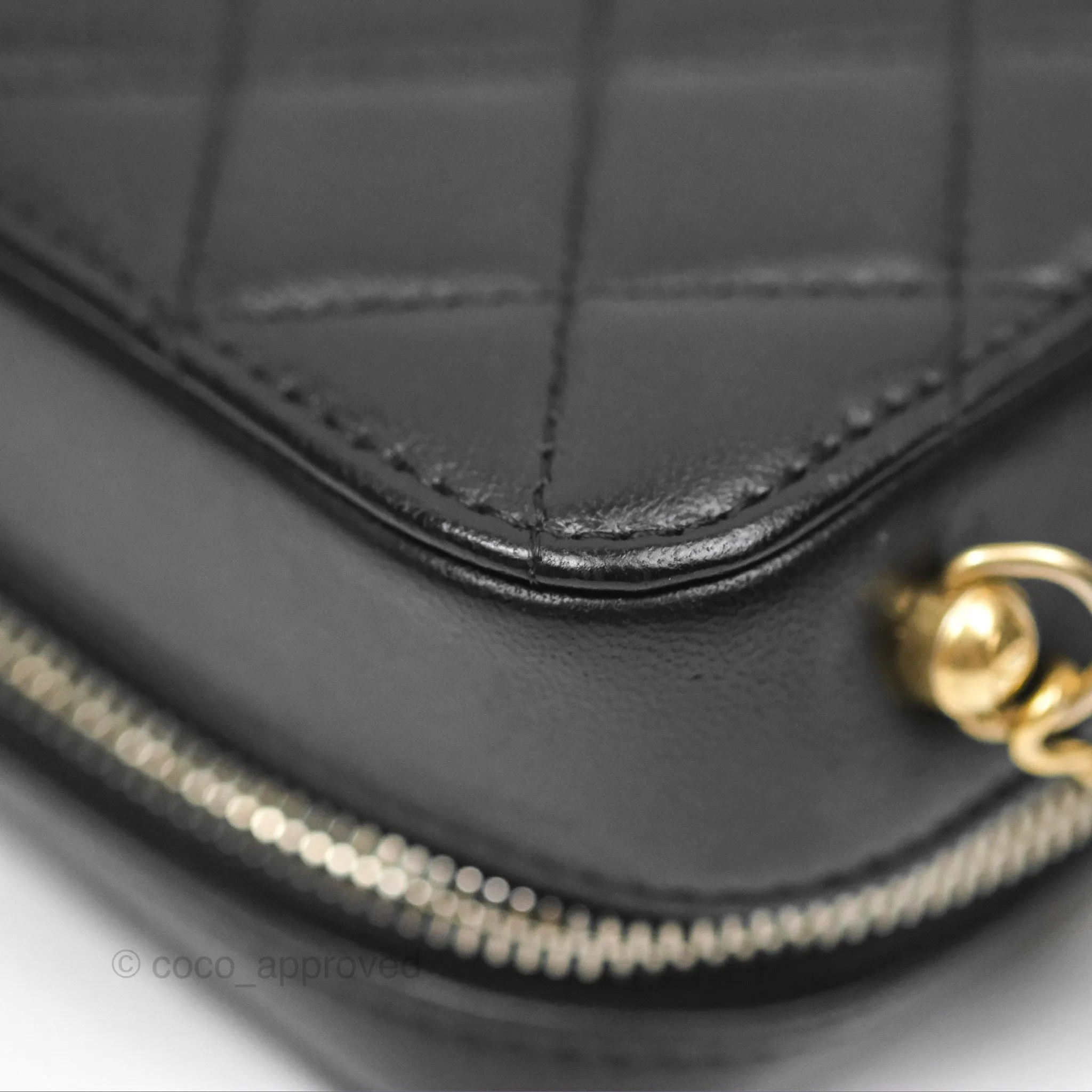 Chanel Pearl Crush Quilted Camera Bag Black Lambskin Aged Gold Hardware
