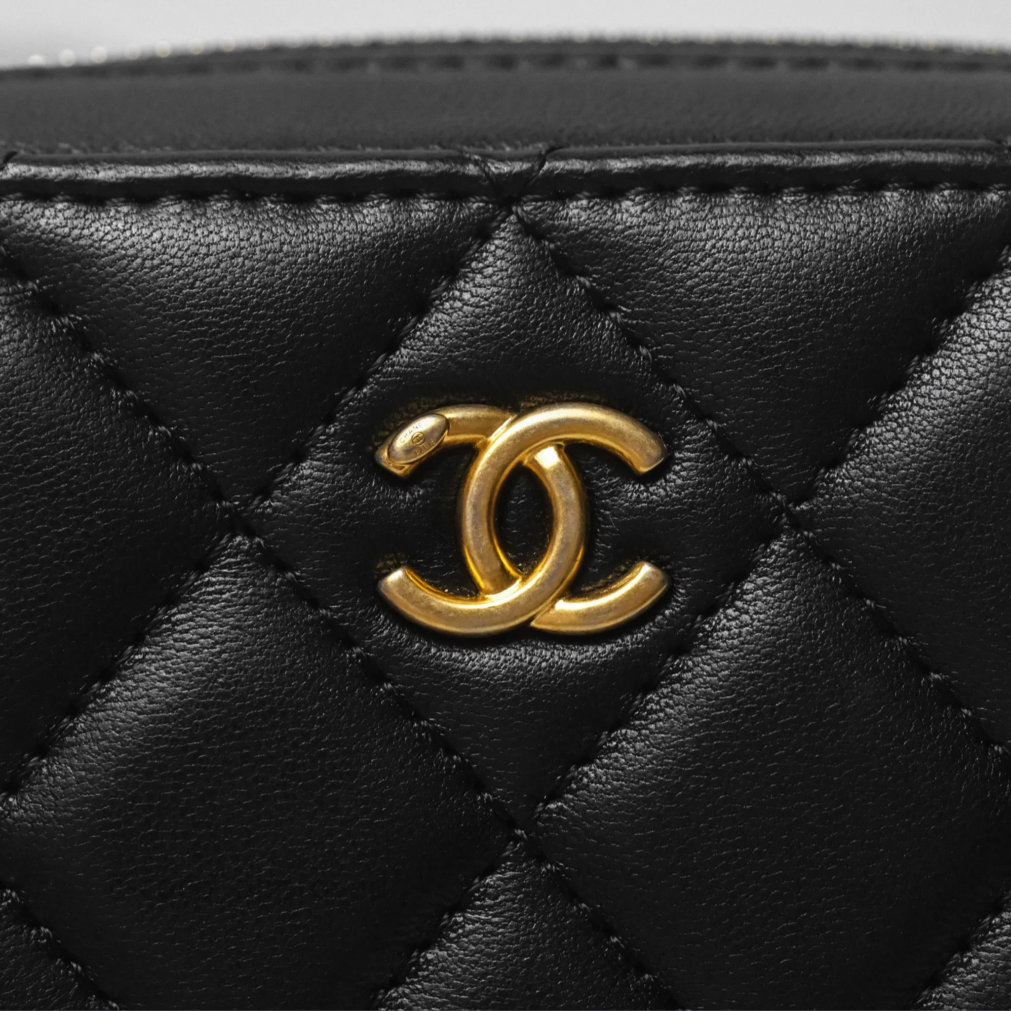 Chanel Pearl Crush Quilted Camera Bag Black Lambskin Aged Gold Hardware