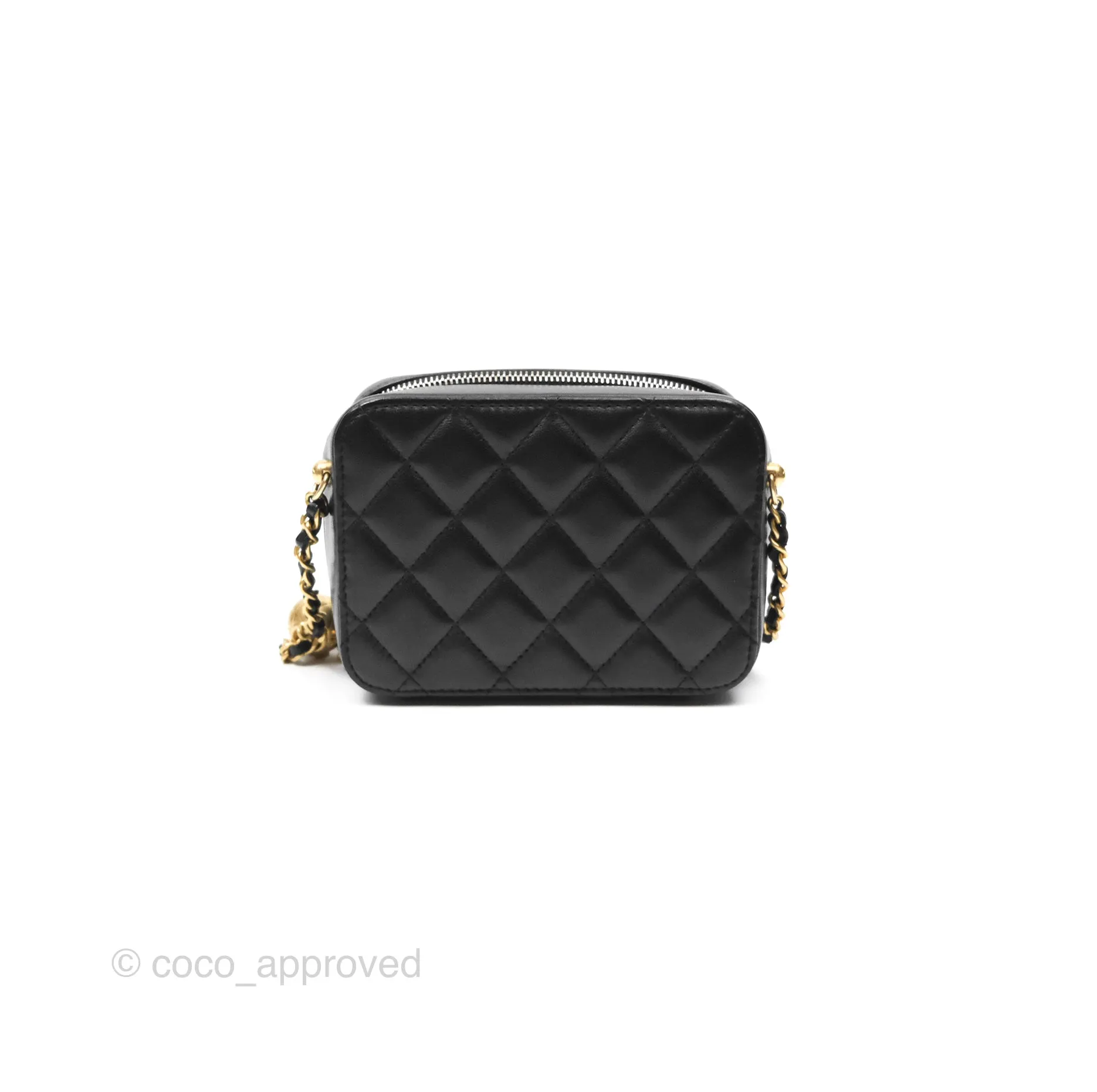 Chanel Pearl Crush Quilted Camera Bag Black Lambskin Aged Gold Hardware