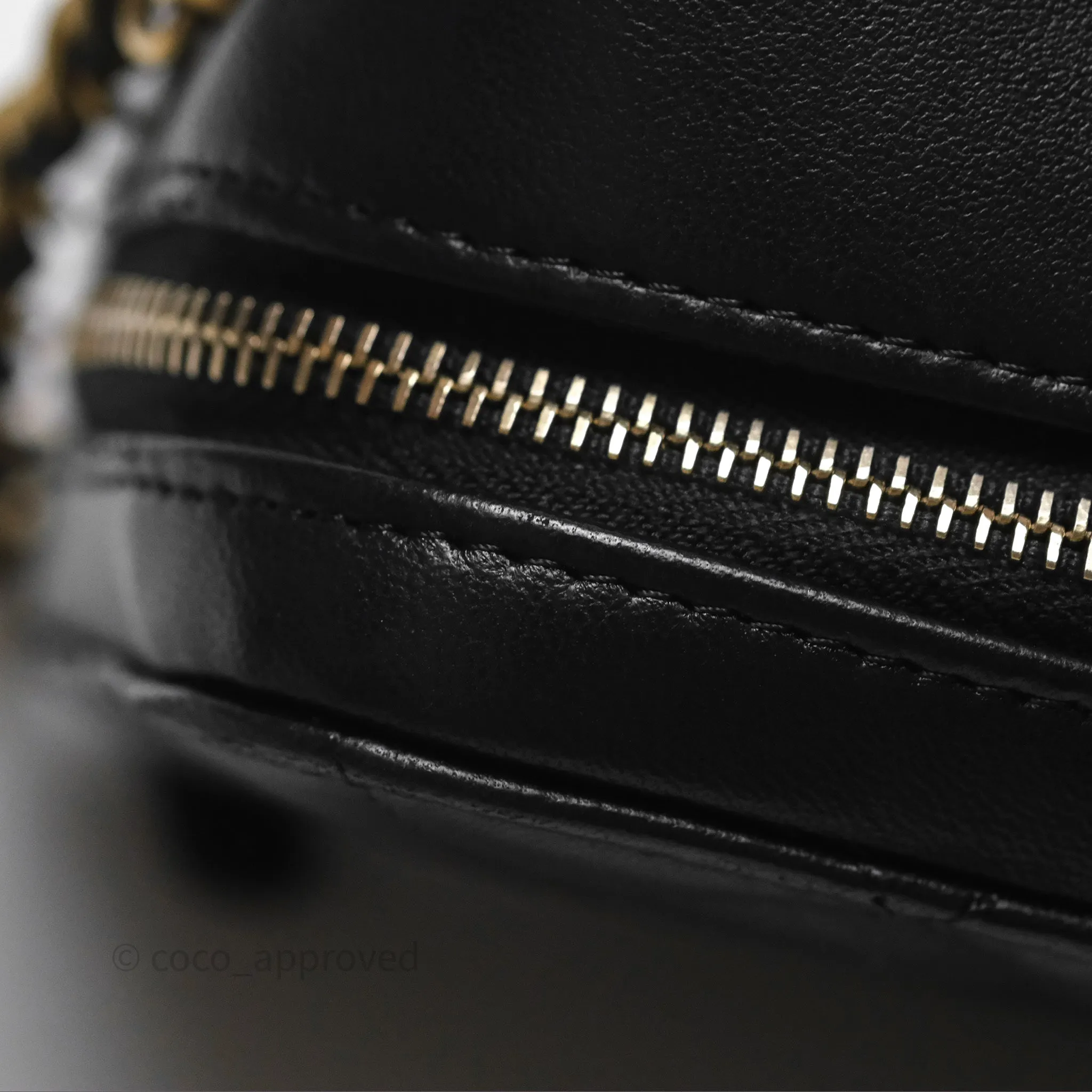 Chanel Pearl Crush Quilted Camera Bag Black Lambskin Aged Gold Hardware