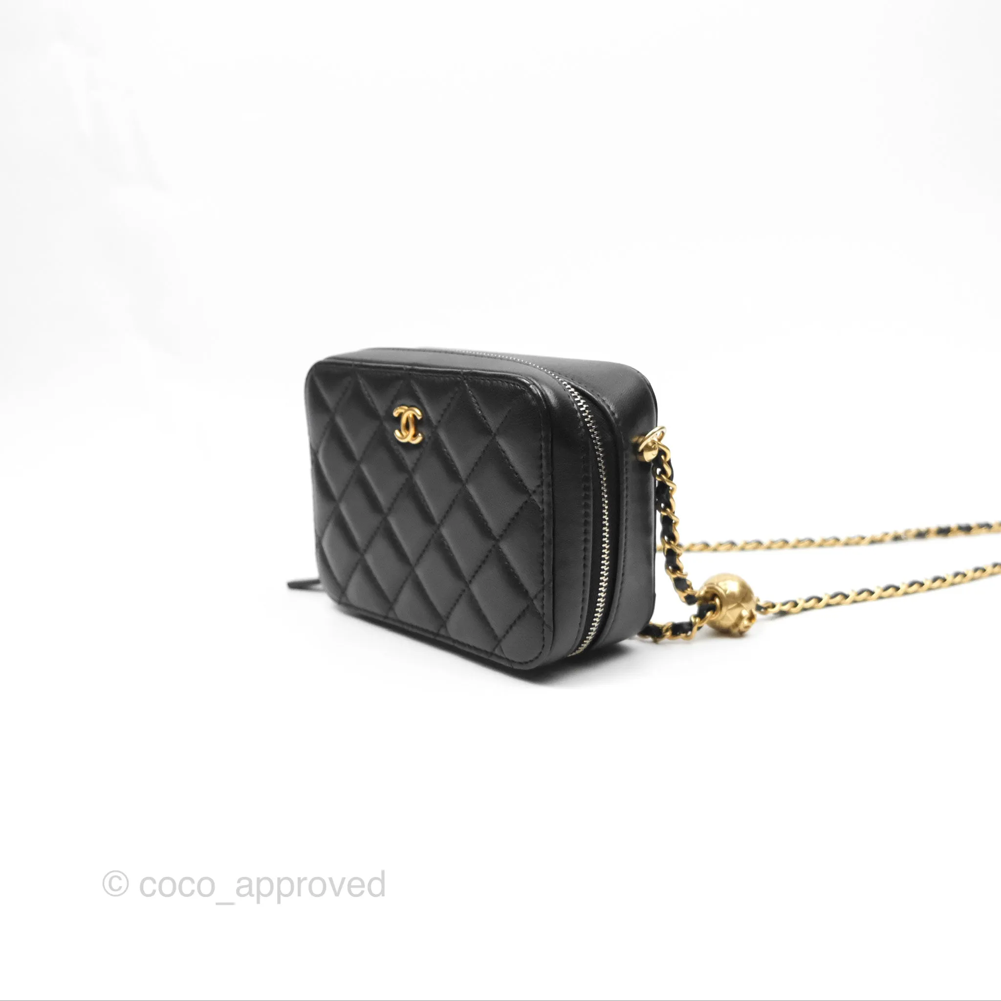 Chanel Pearl Crush Quilted Camera Bag Black Lambskin Aged Gold Hardware