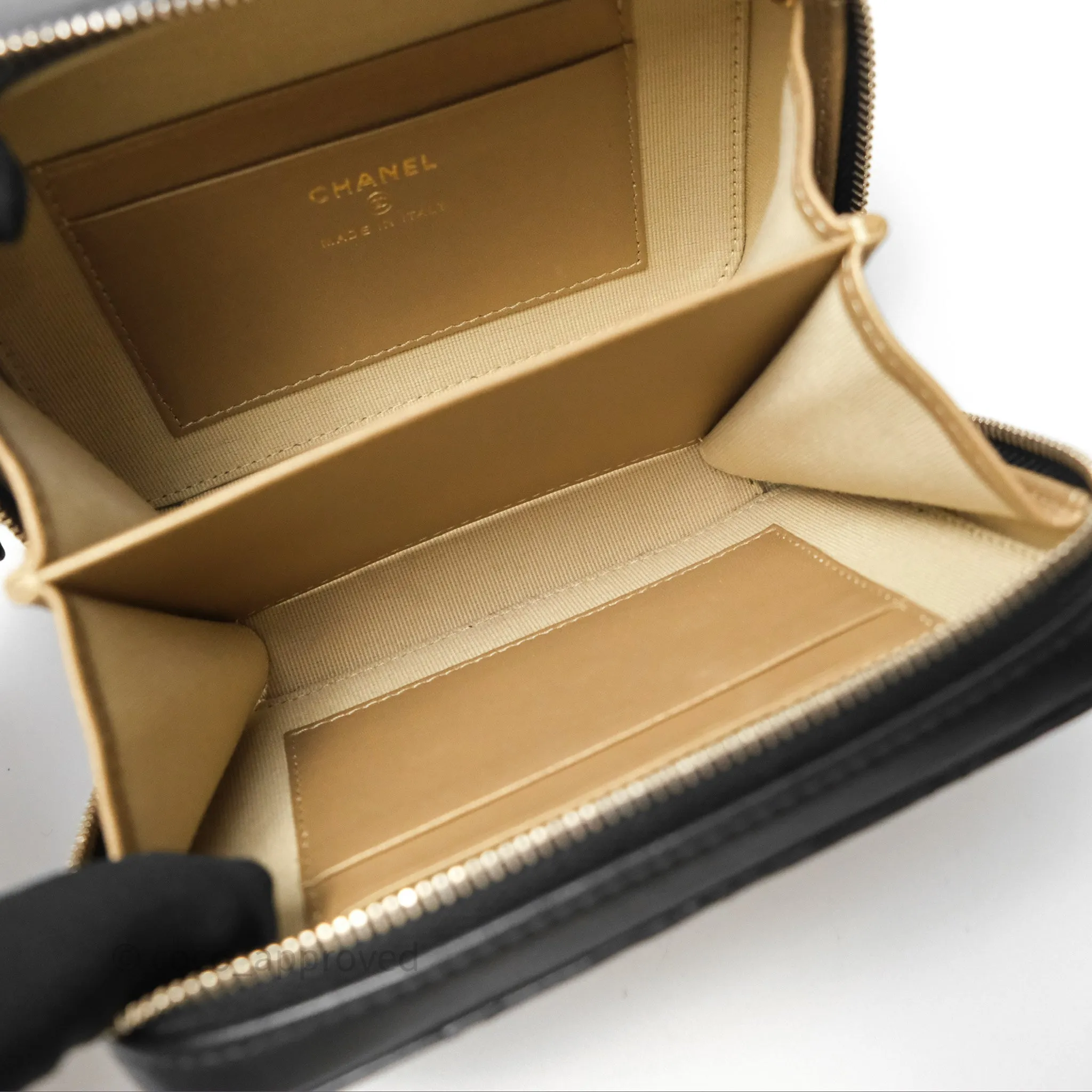 Chanel Pearl Crush Quilted Camera Bag Black Lambskin Aged Gold Hardware