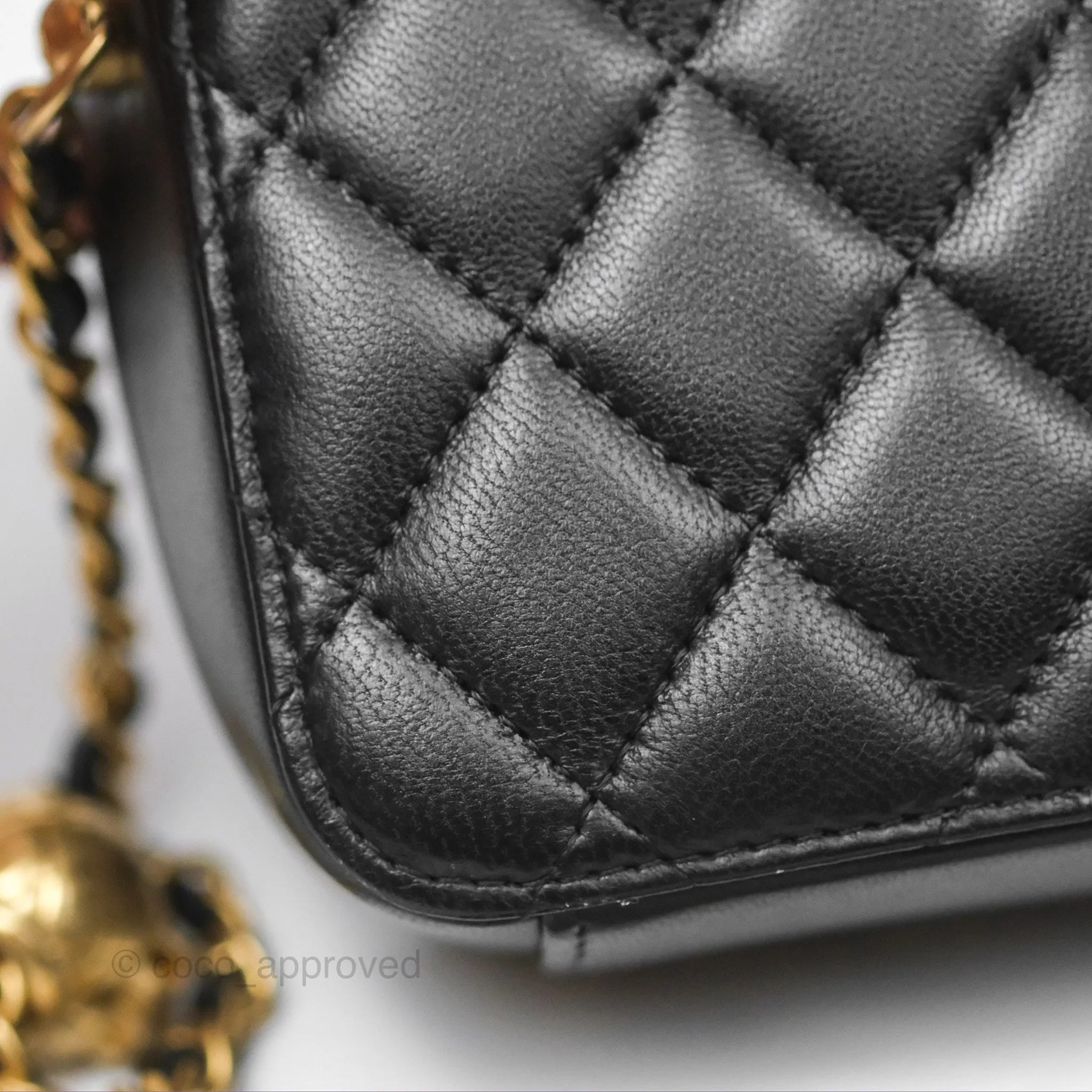 Chanel Pearl Crush Quilted Camera Bag Black Lambskin Aged Gold Hardware