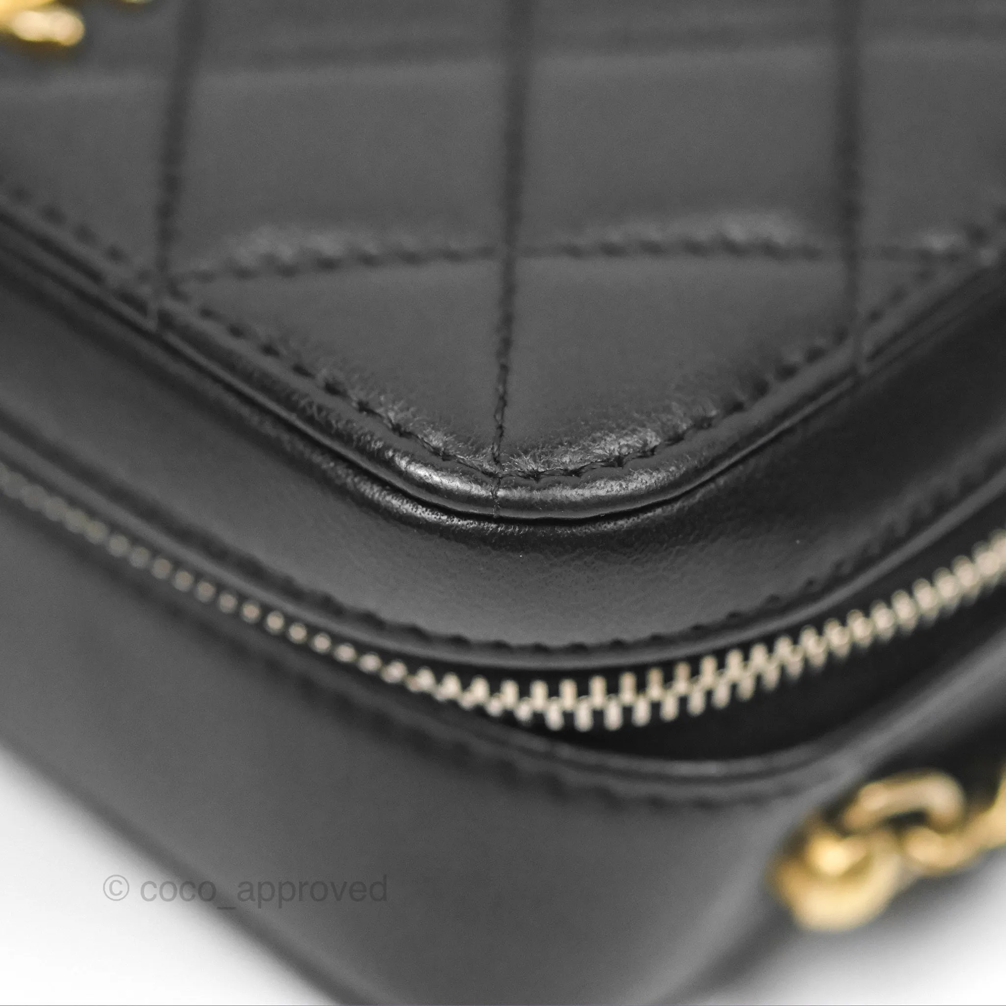 Chanel Pearl Crush Quilted Camera Bag Black Lambskin Aged Gold Hardware