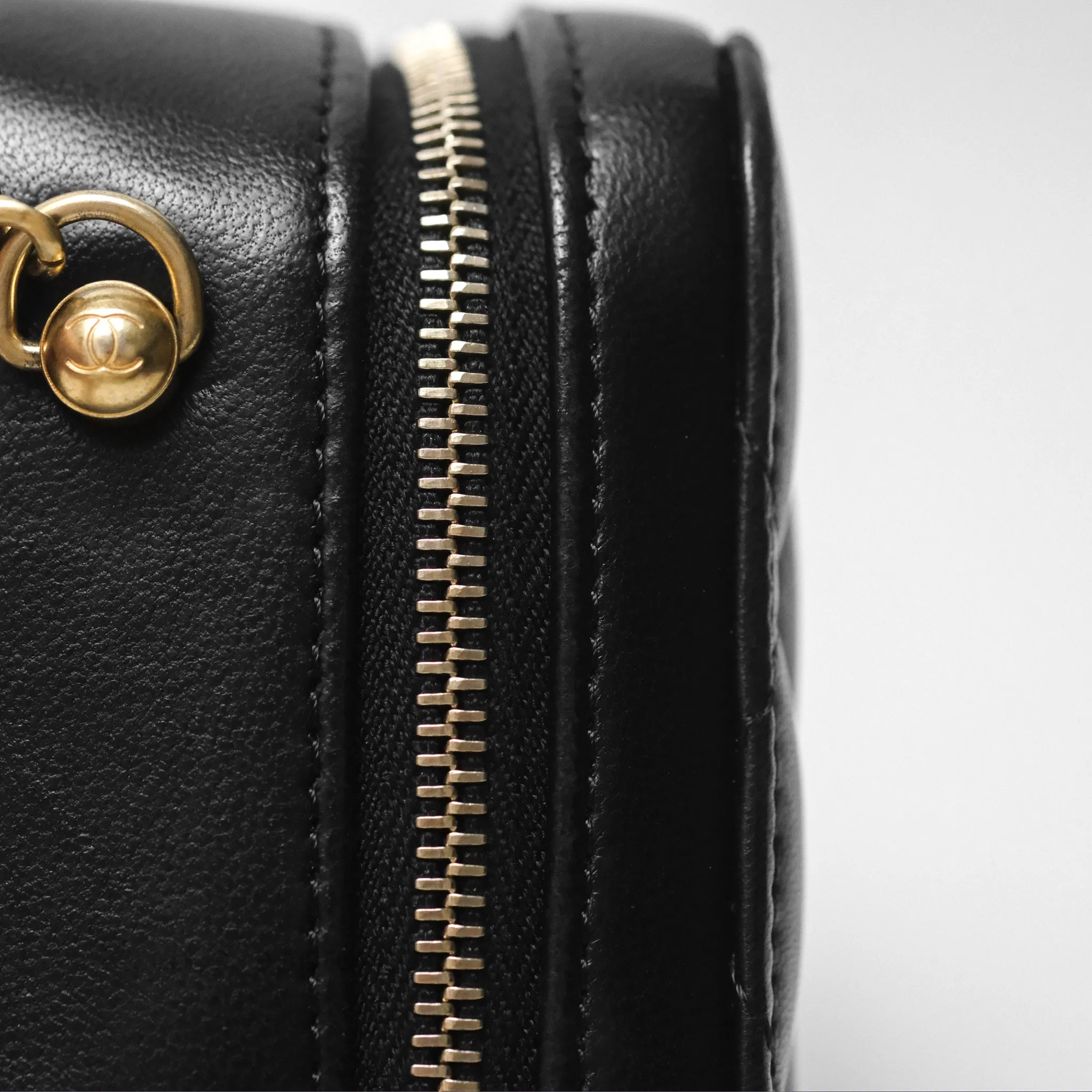 Chanel Pearl Crush Quilted Camera Bag Black Lambskin Aged Gold Hardware