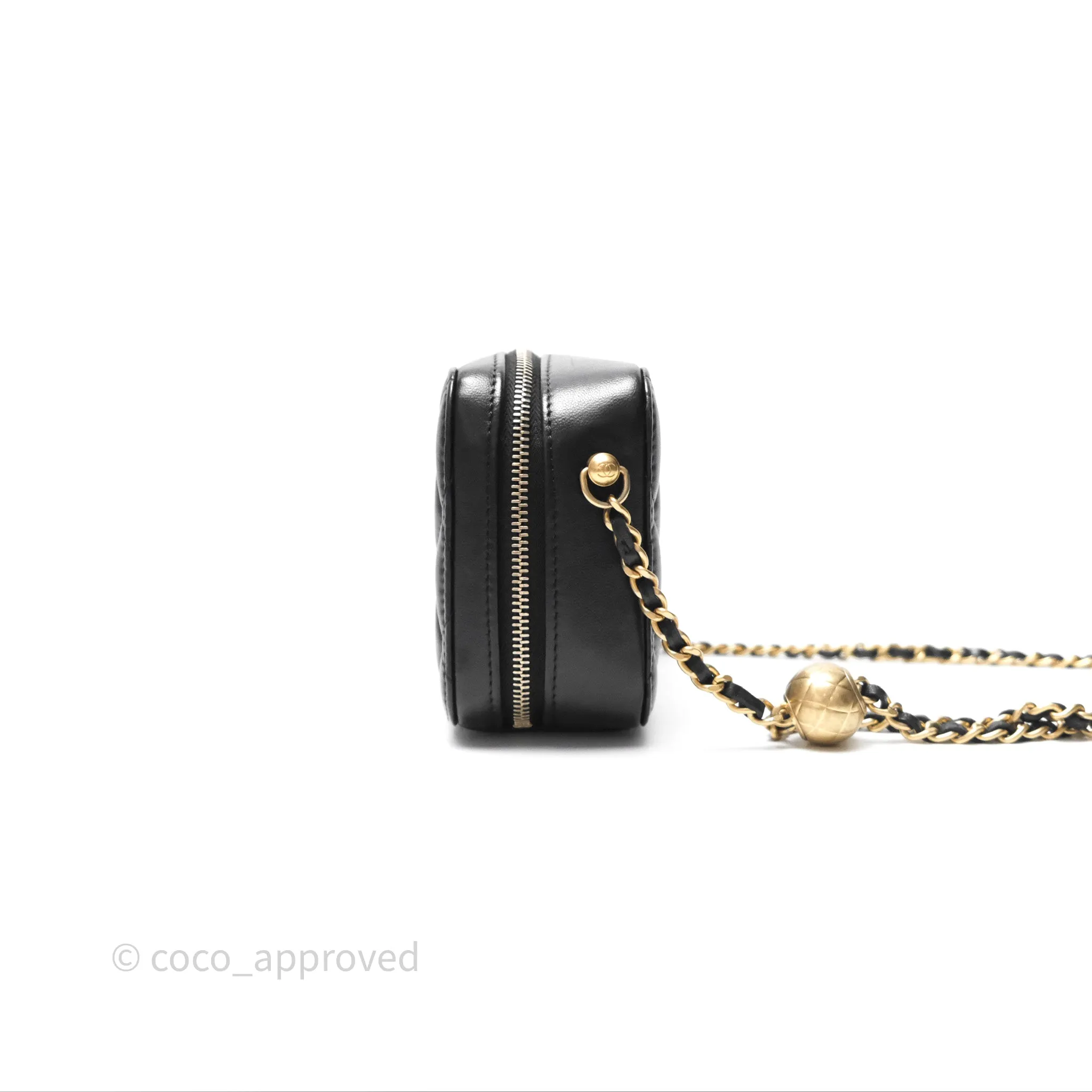 Chanel Pearl Crush Quilted Camera Bag Black Lambskin Aged Gold Hardware