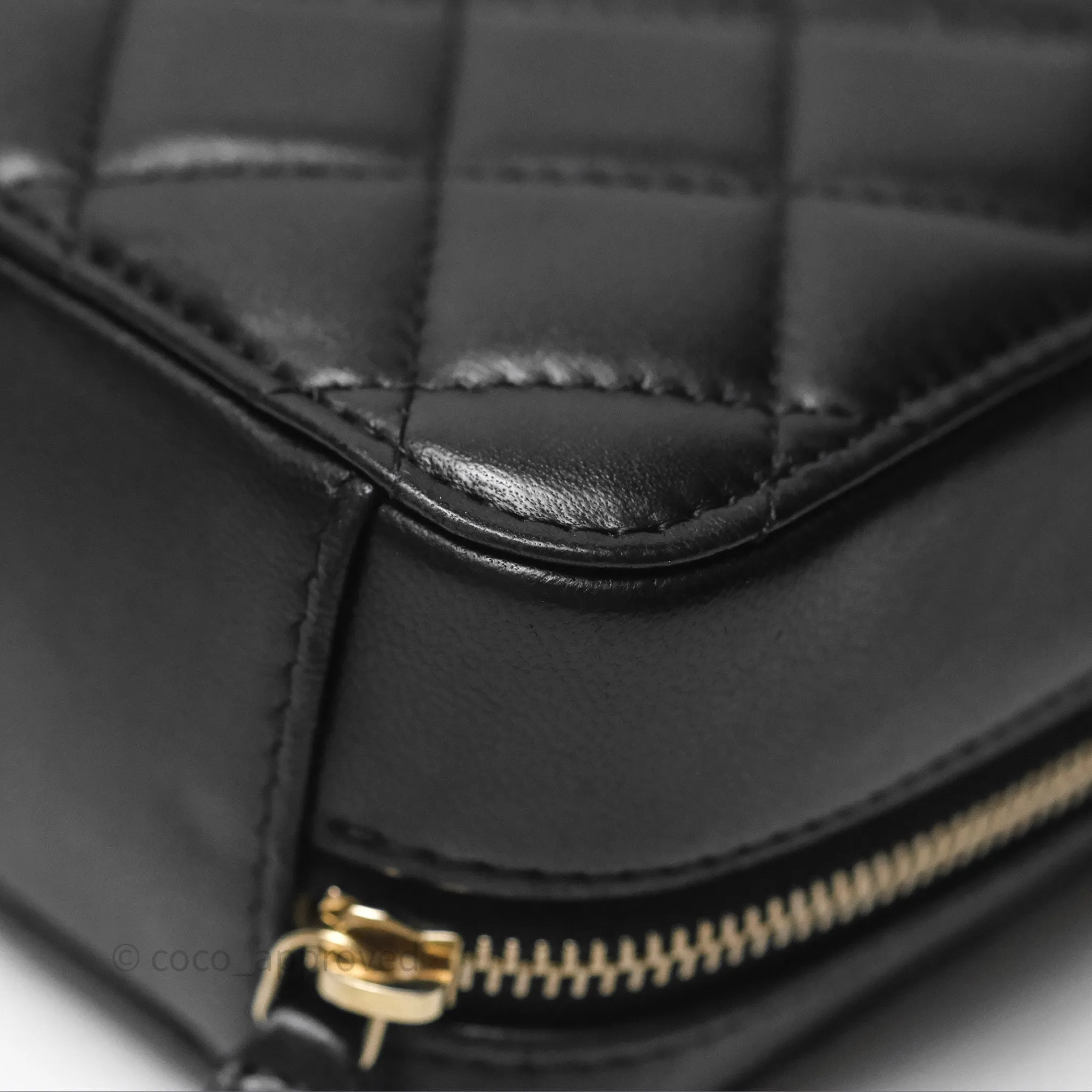 Chanel Pearl Crush Quilted Camera Bag Black Lambskin Aged Gold Hardware