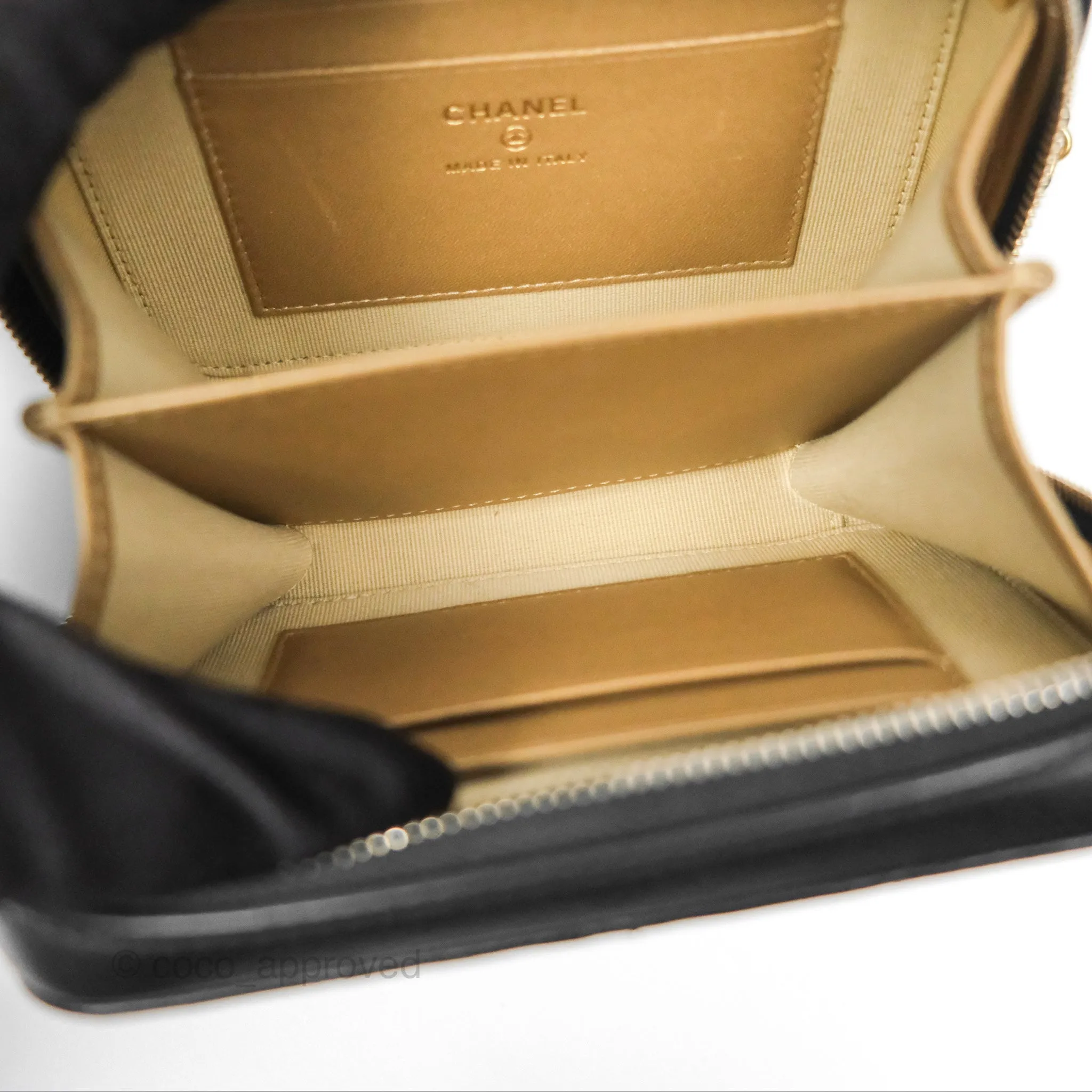 Chanel Pearl Crush Quilted Camera Bag Black Lambskin Aged Gold Hardware