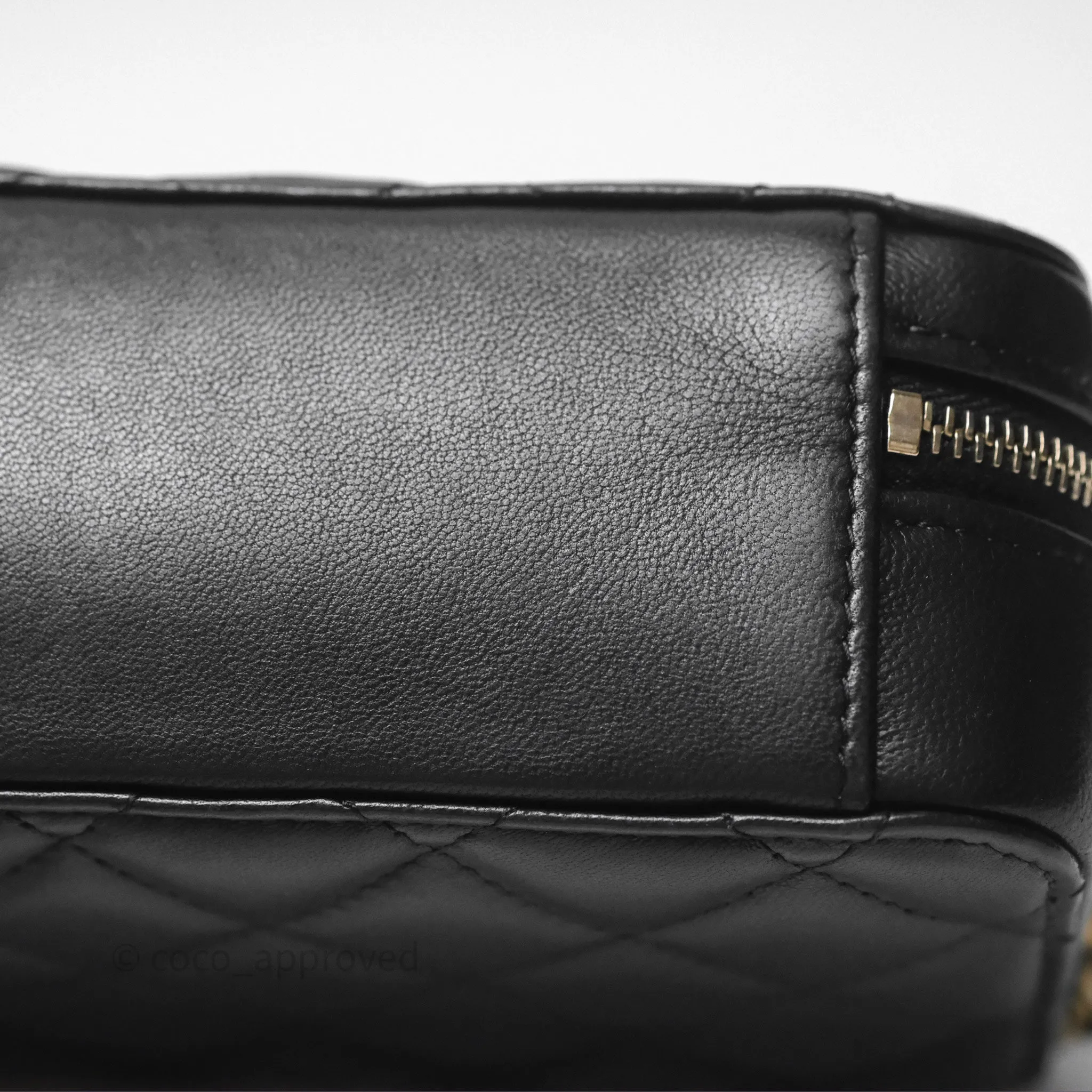 Chanel Pearl Crush Quilted Camera Bag Black Lambskin Aged Gold Hardware