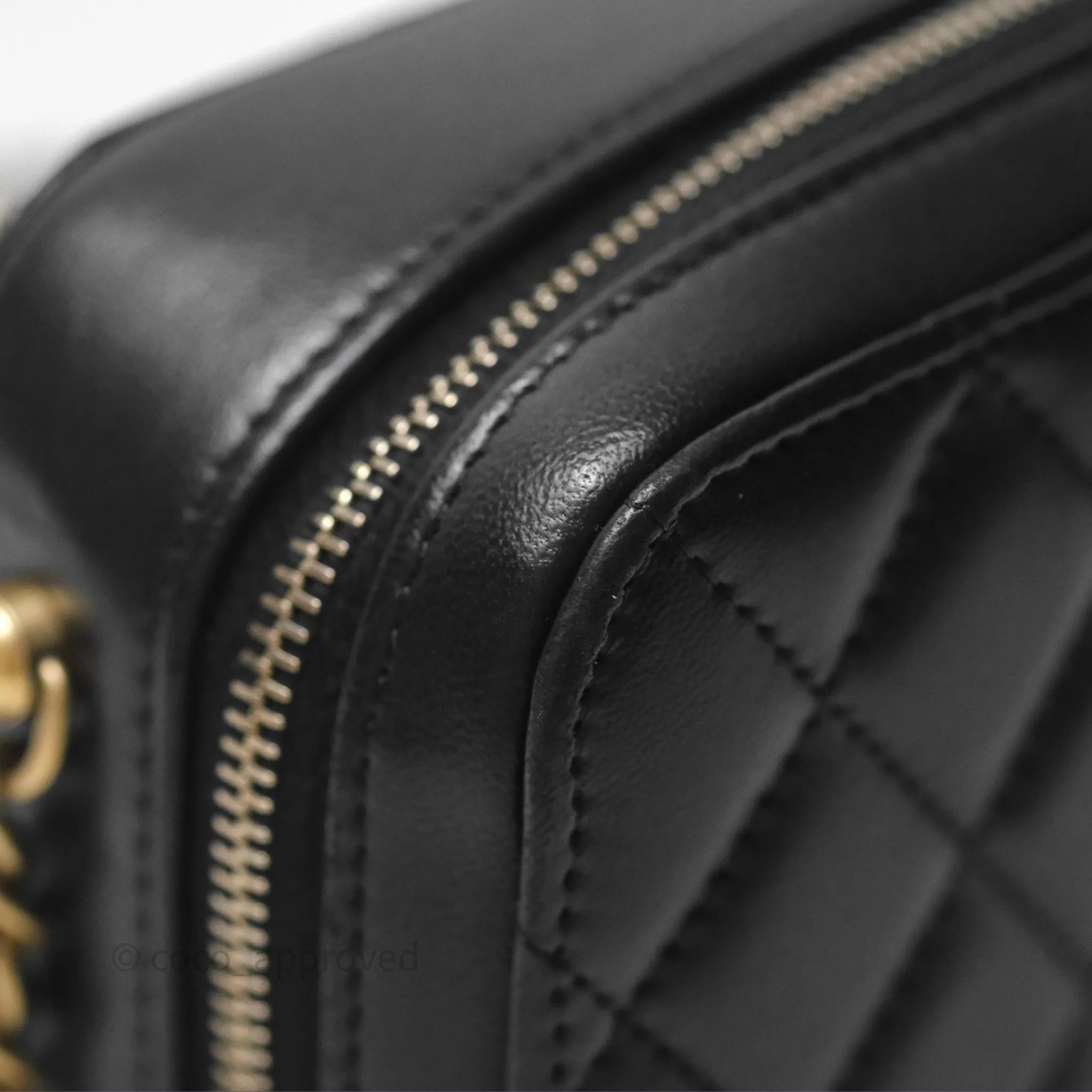 Chanel Pearl Crush Quilted Camera Bag Black Lambskin Aged Gold Hardware