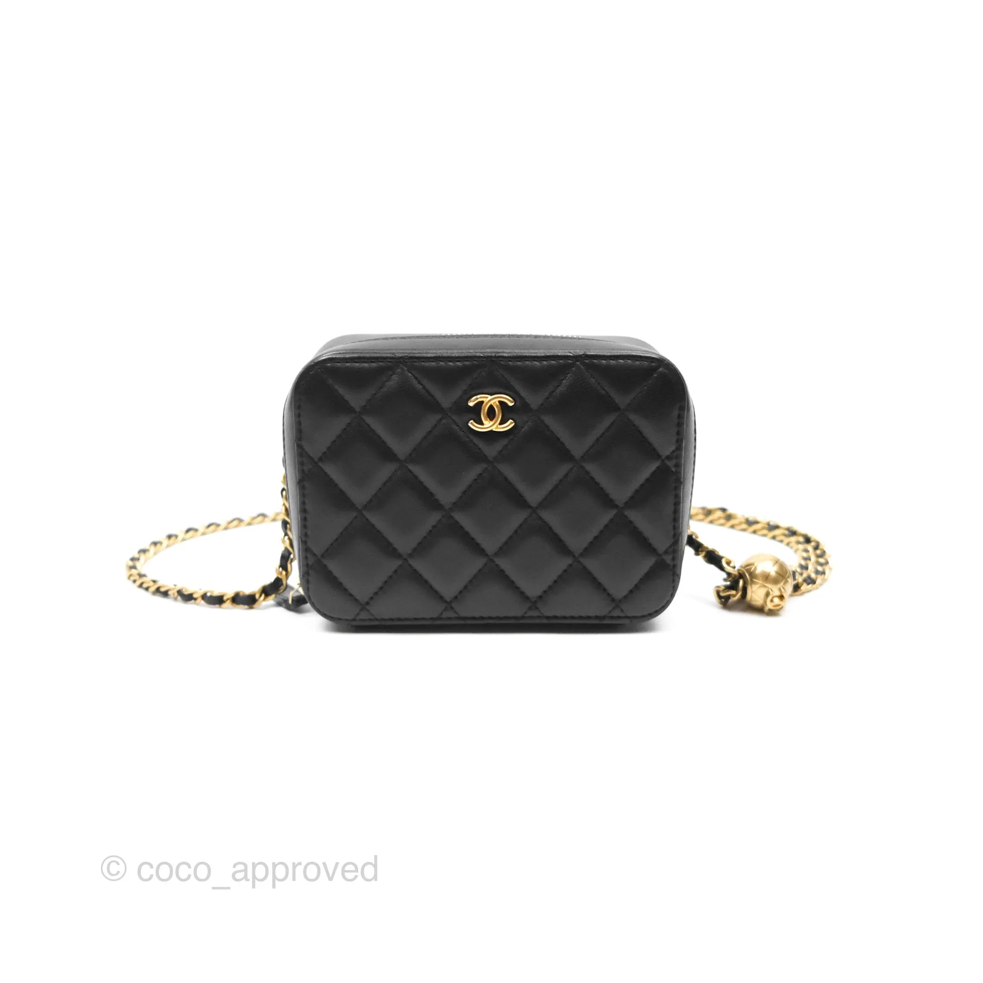 Chanel Pearl Crush Quilted Camera Bag Black Lambskin Aged Gold Hardware