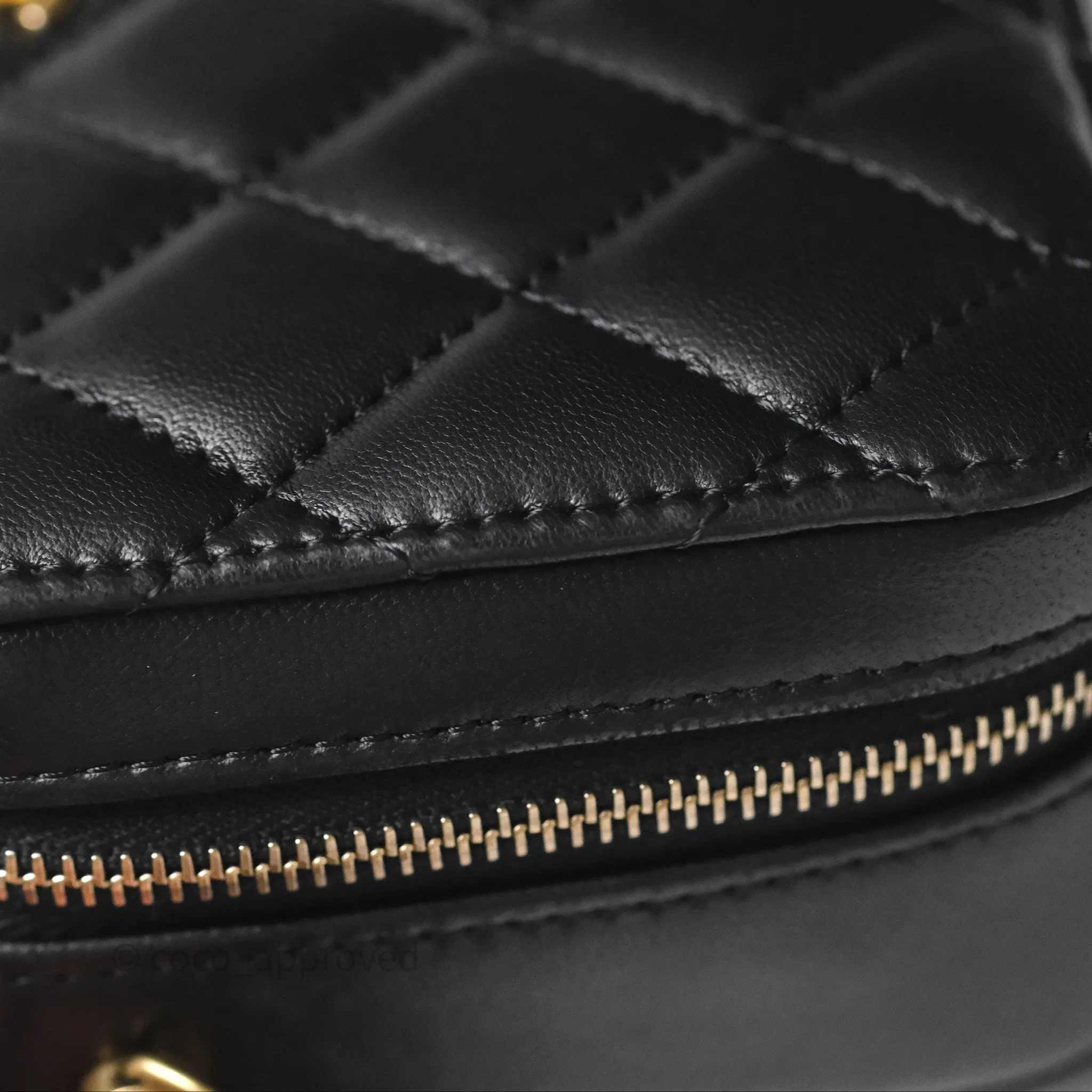 Chanel Pearl Crush Quilted Camera Bag Black Lambskin Aged Gold Hardware