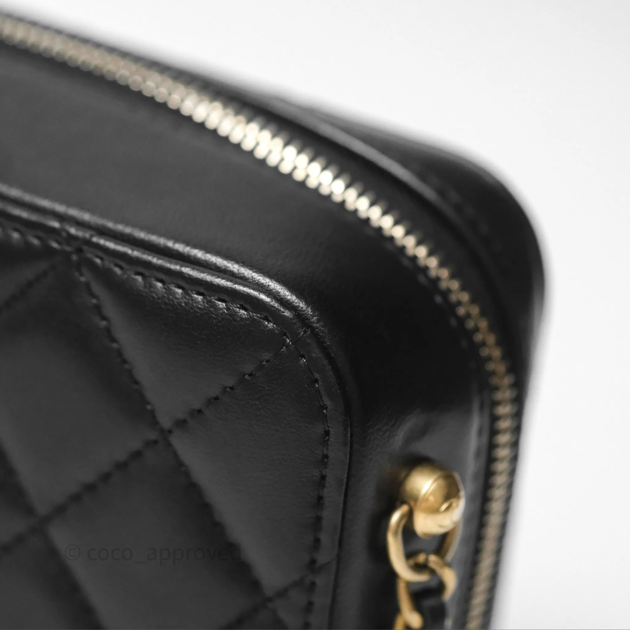 Chanel Pearl Crush Quilted Camera Bag Black Lambskin Aged Gold Hardware