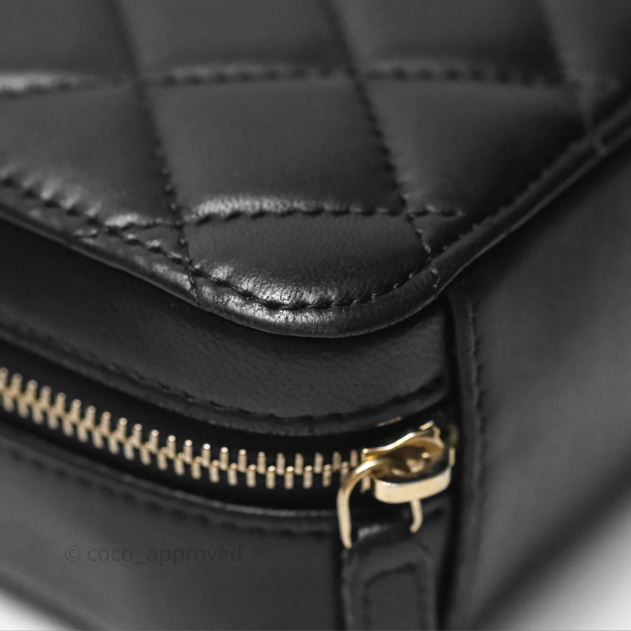 Chanel Pearl Crush Quilted Camera Bag Black Lambskin Aged Gold Hardware