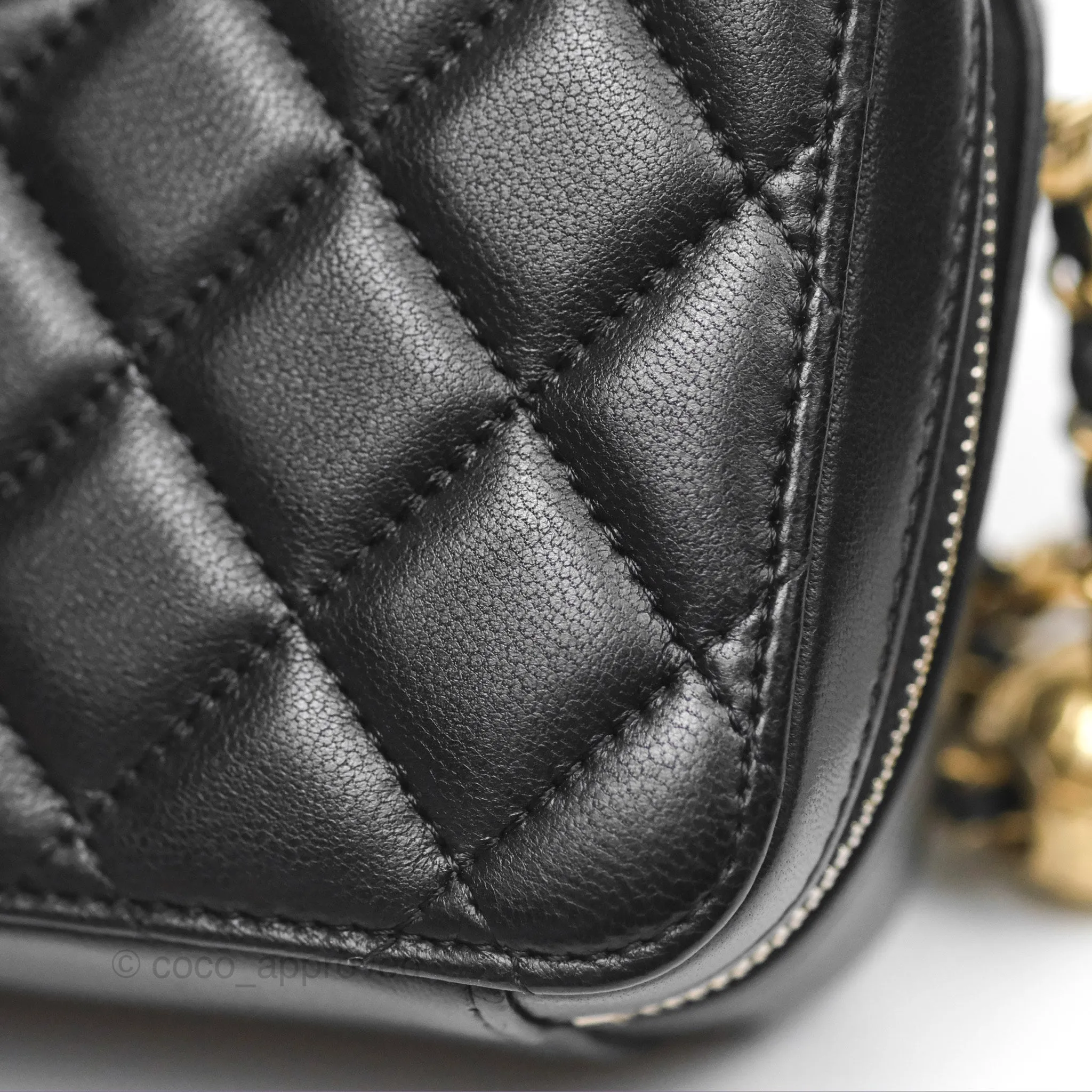 Chanel Pearl Crush Quilted Camera Bag Black Lambskin Aged Gold Hardware