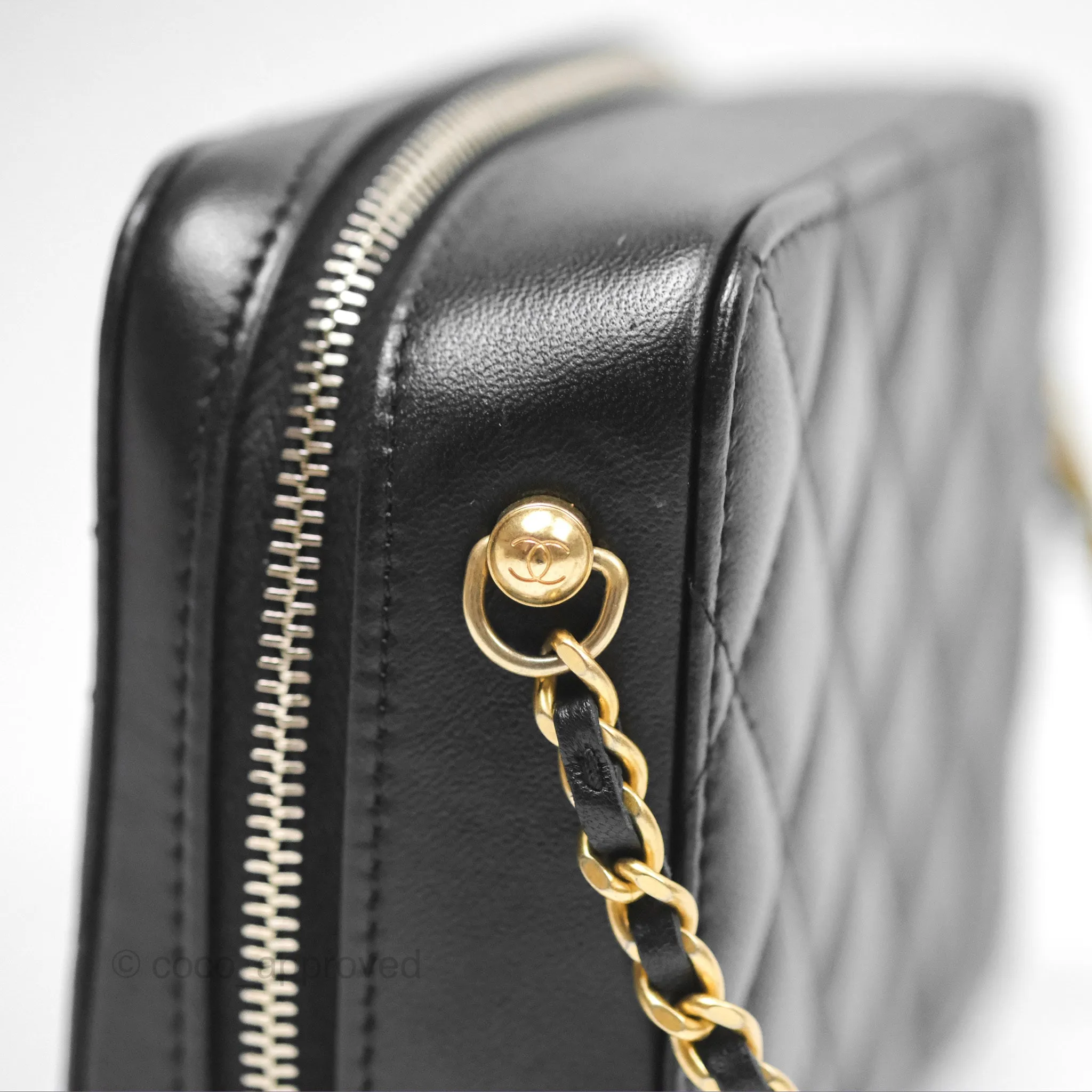 Chanel Pearl Crush Quilted Camera Bag Black Lambskin Aged Gold Hardware