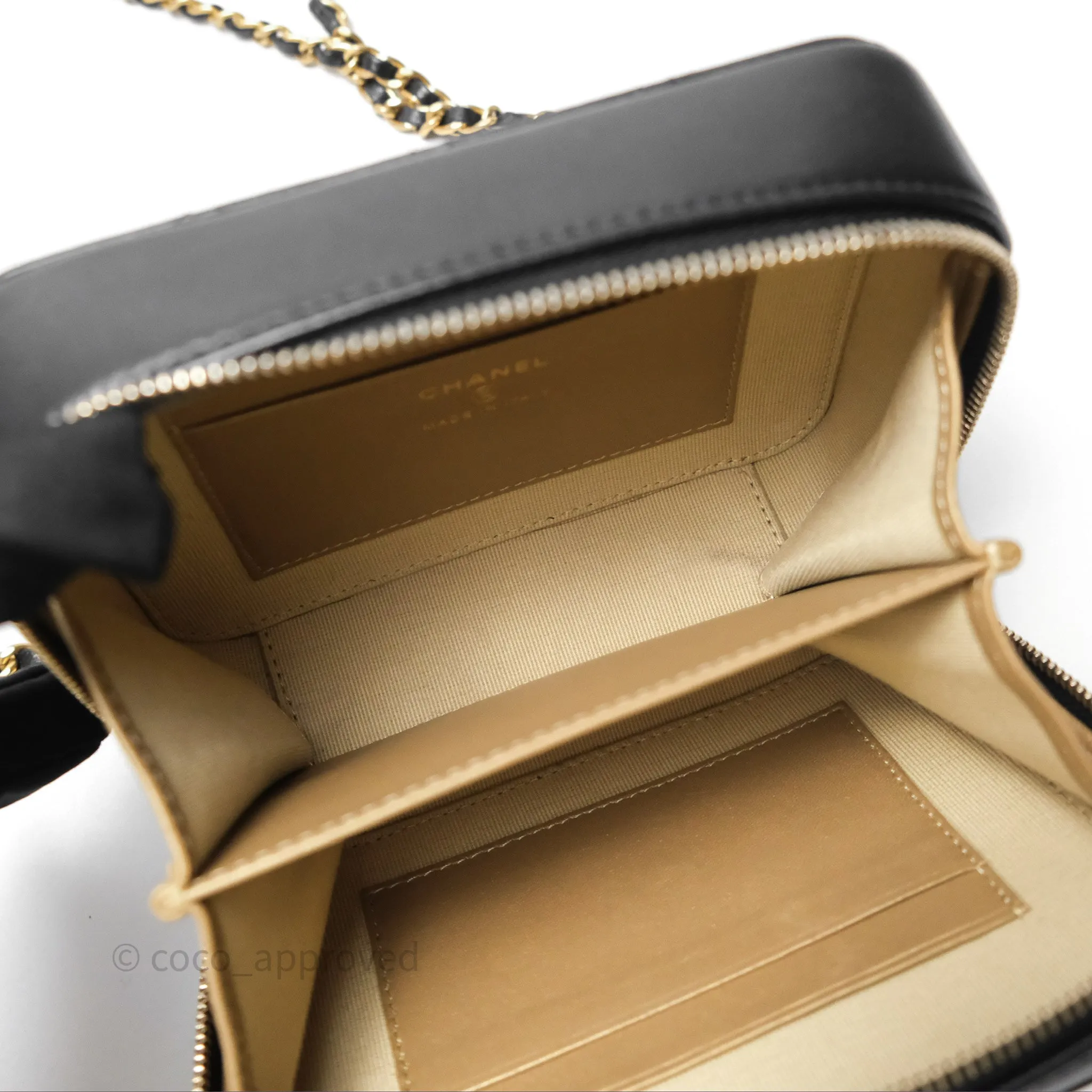 Chanel Pearl Crush Quilted Camera Bag Black Lambskin Aged Gold Hardware