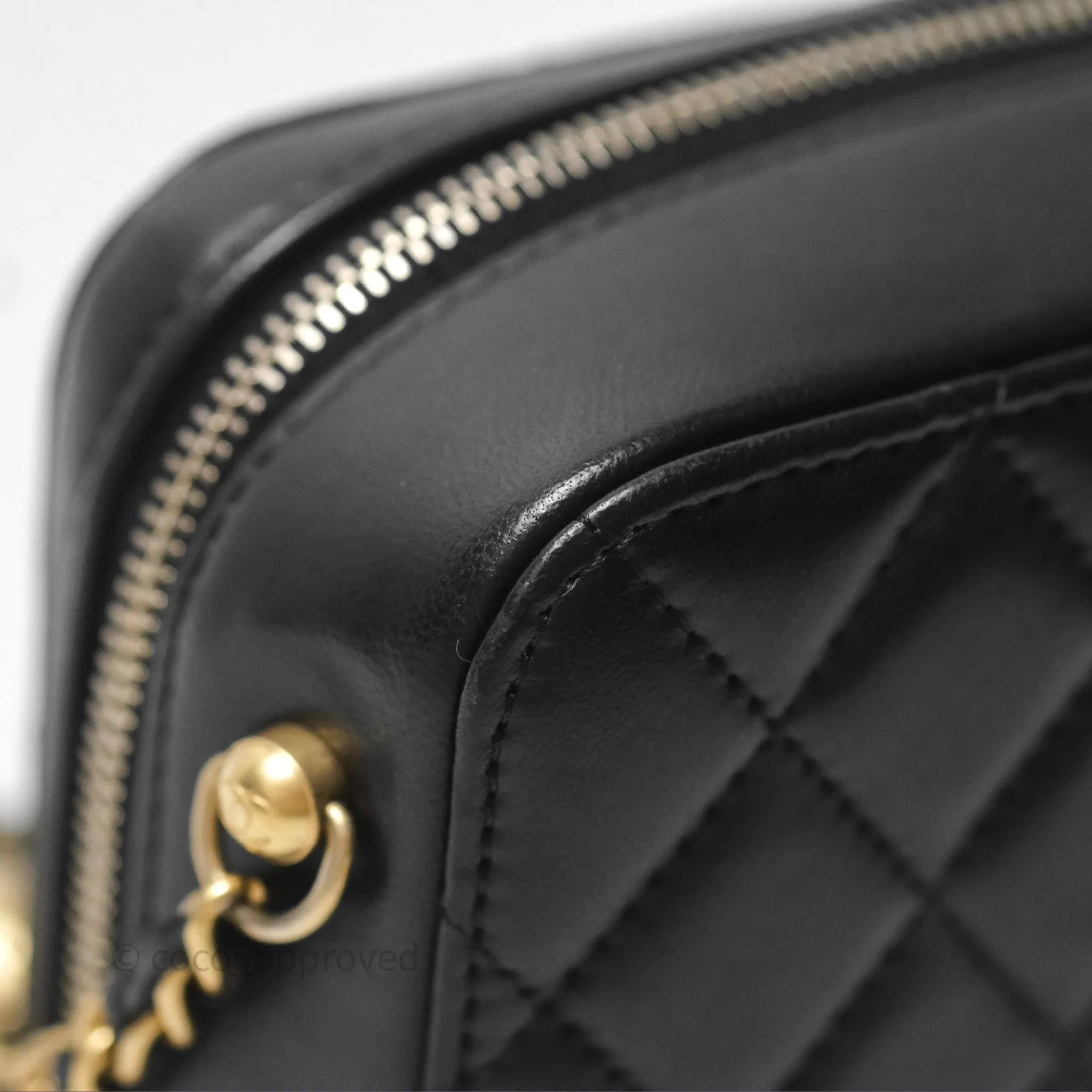 Chanel Pearl Crush Quilted Camera Bag Black Lambskin Aged Gold Hardware