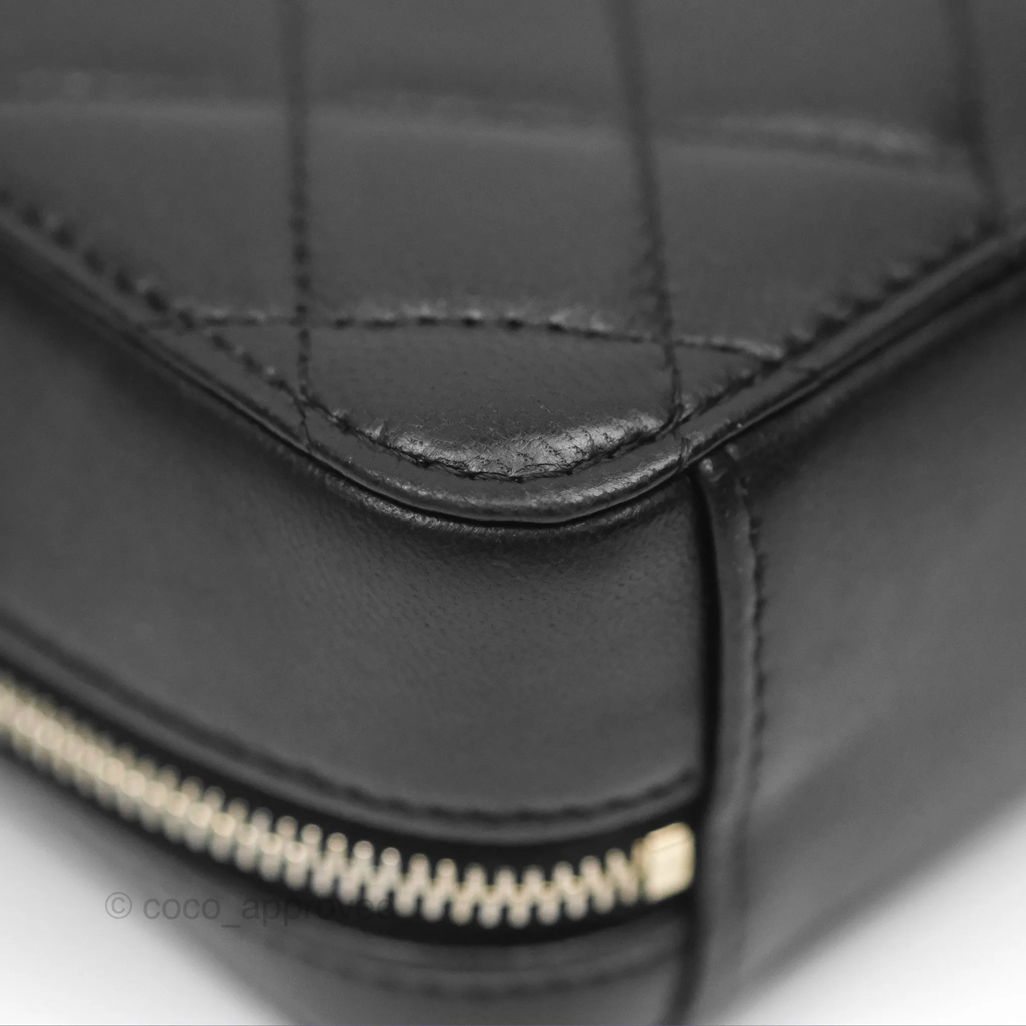 Chanel Pearl Crush Quilted Camera Bag Black Lambskin Aged Gold Hardware
