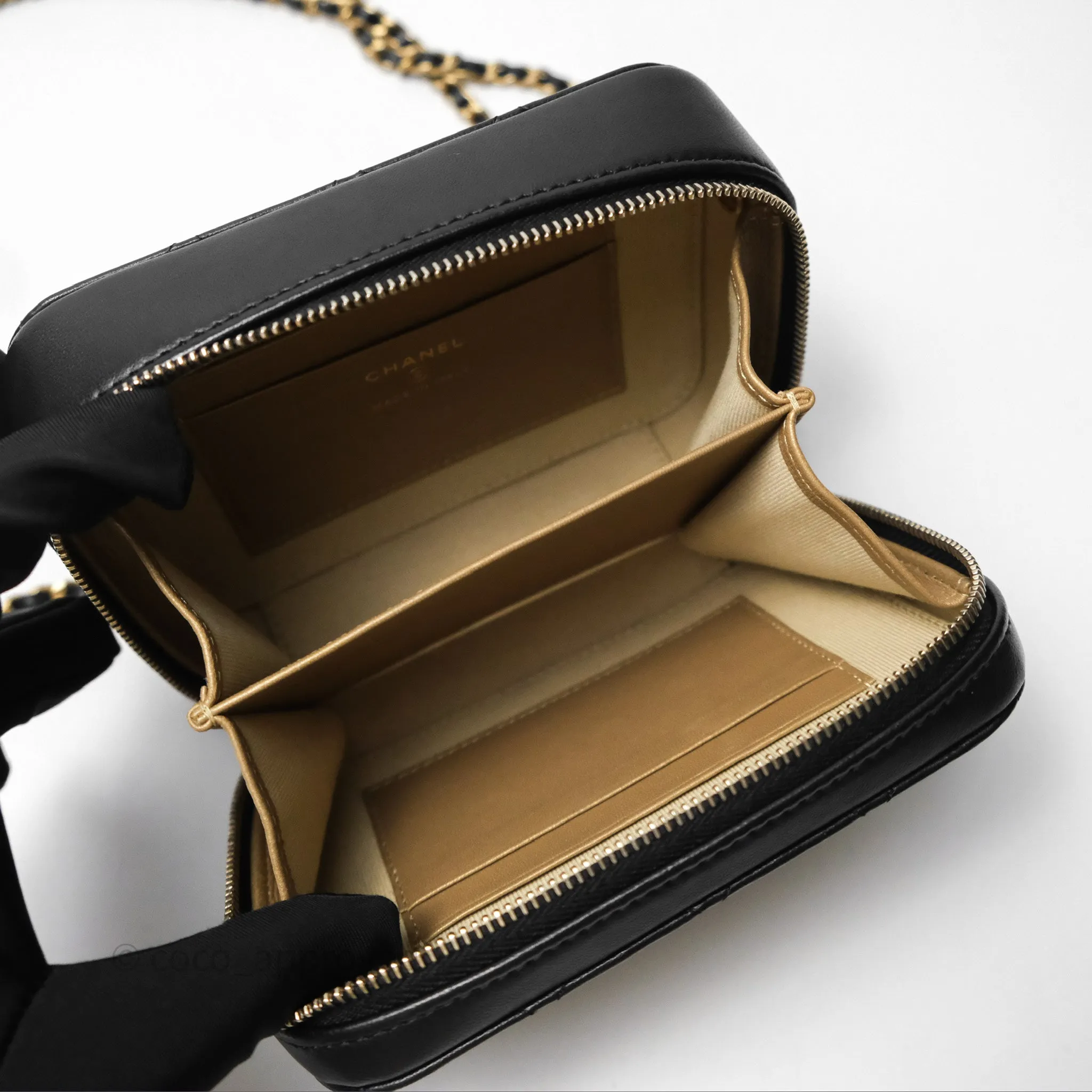 Chanel Pearl Crush Quilted Camera Bag Black Lambskin Aged Gold Hardware