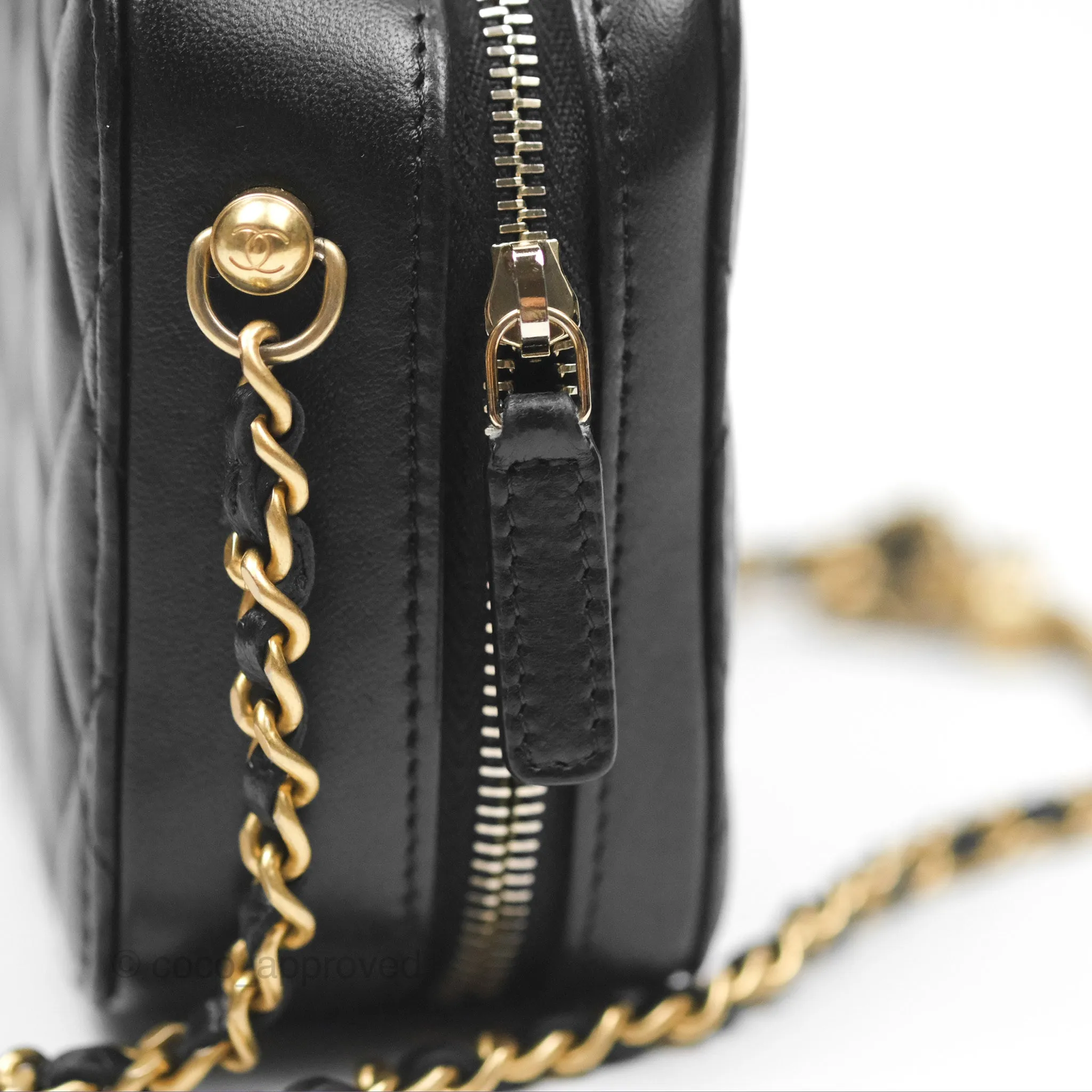 Chanel Pearl Crush Quilted Camera Bag Black Lambskin Aged Gold Hardware