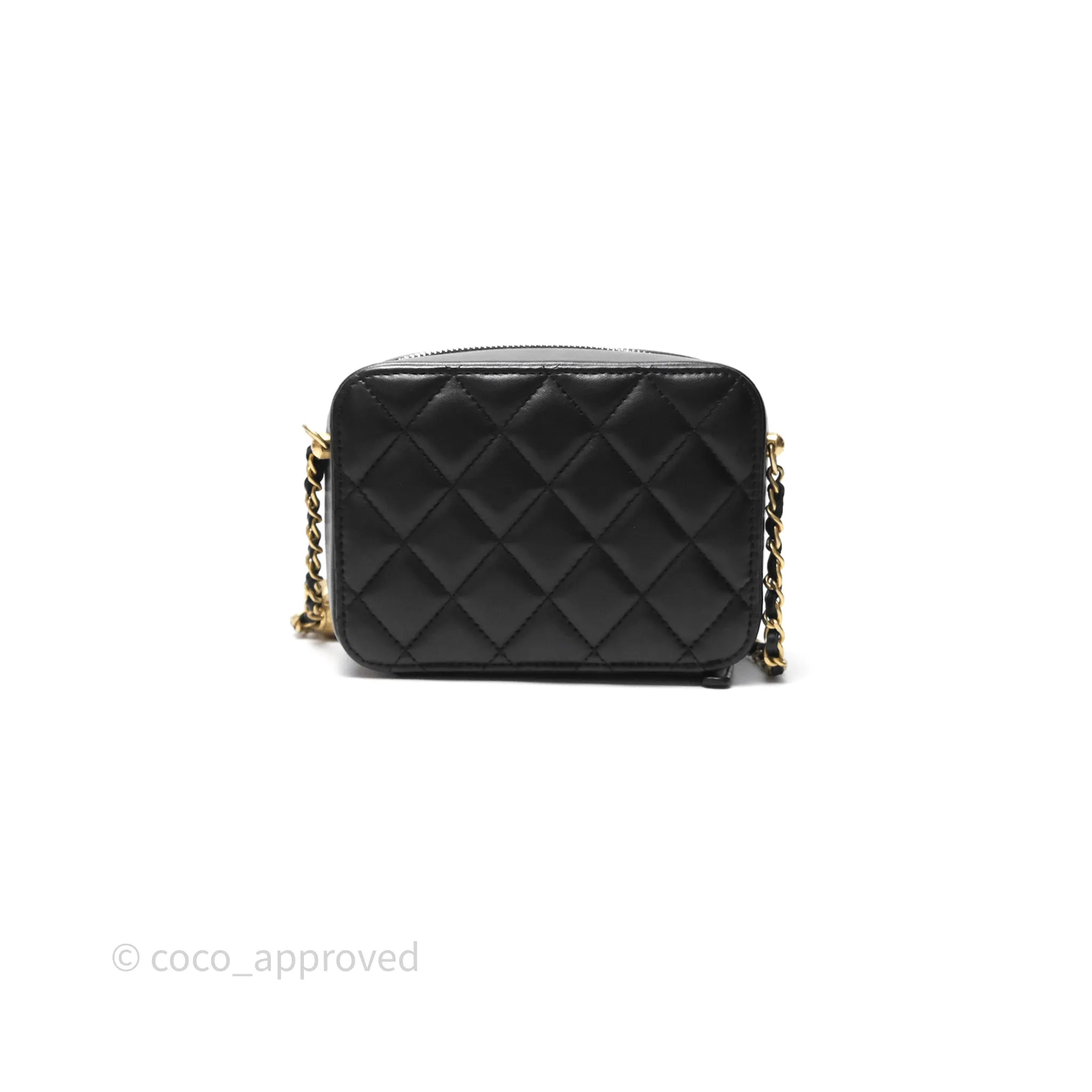 Chanel Pearl Crush Quilted Camera Bag Black Lambskin Aged Gold Hardware