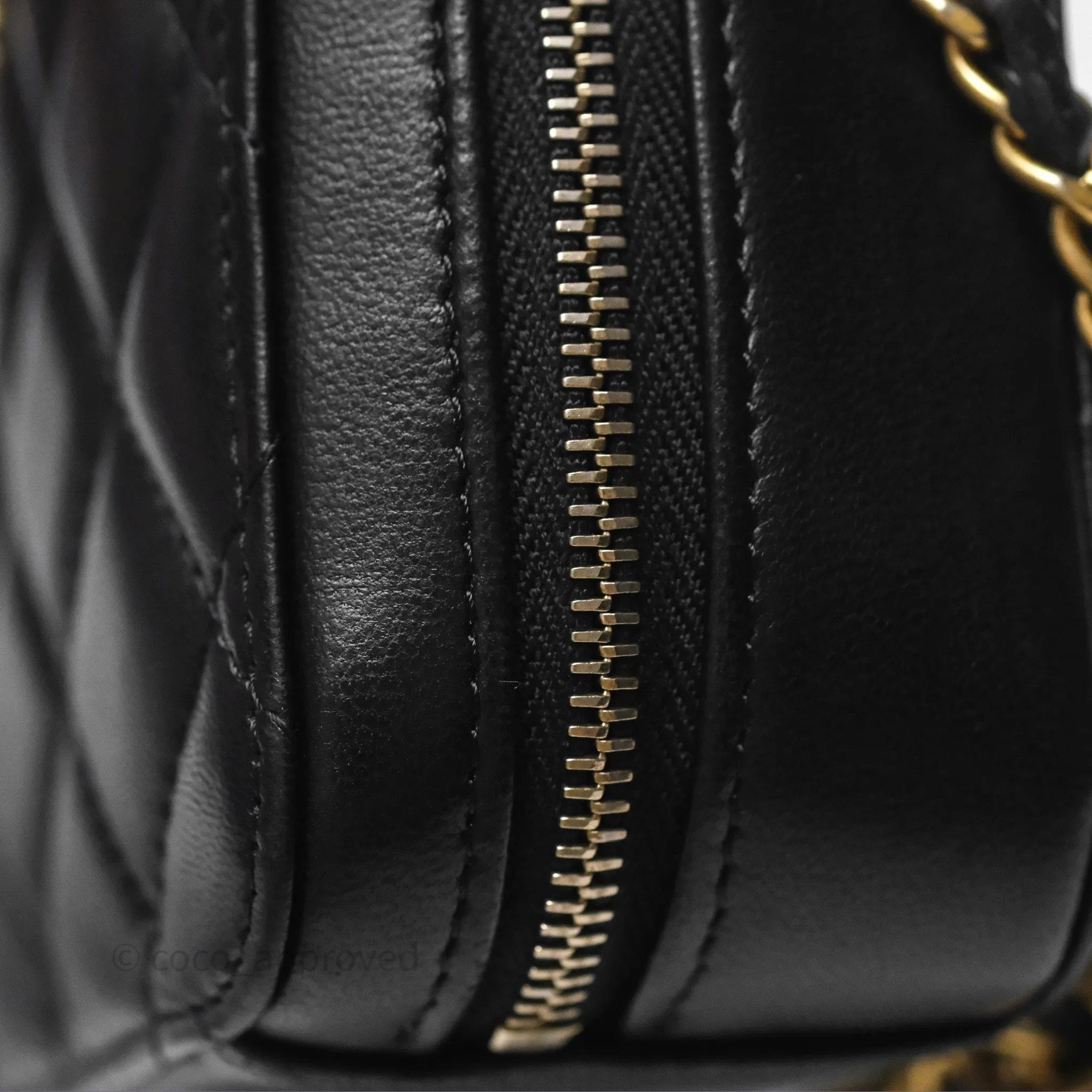 Chanel Pearl Crush Quilted Camera Bag Black Lambskin Aged Gold Hardware
