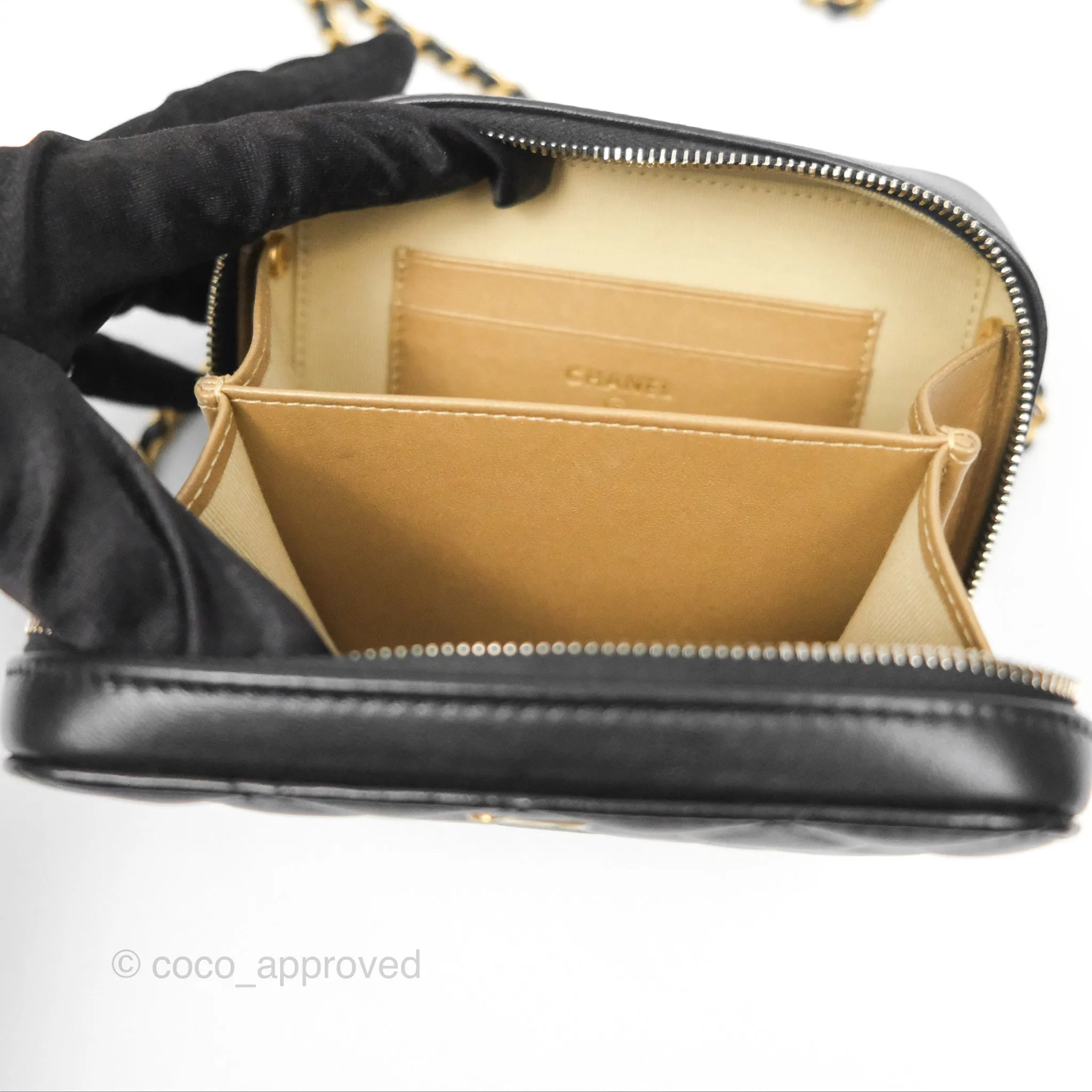 Chanel Pearl Crush Quilted Camera Bag Black Lambskin Aged Gold Hardware