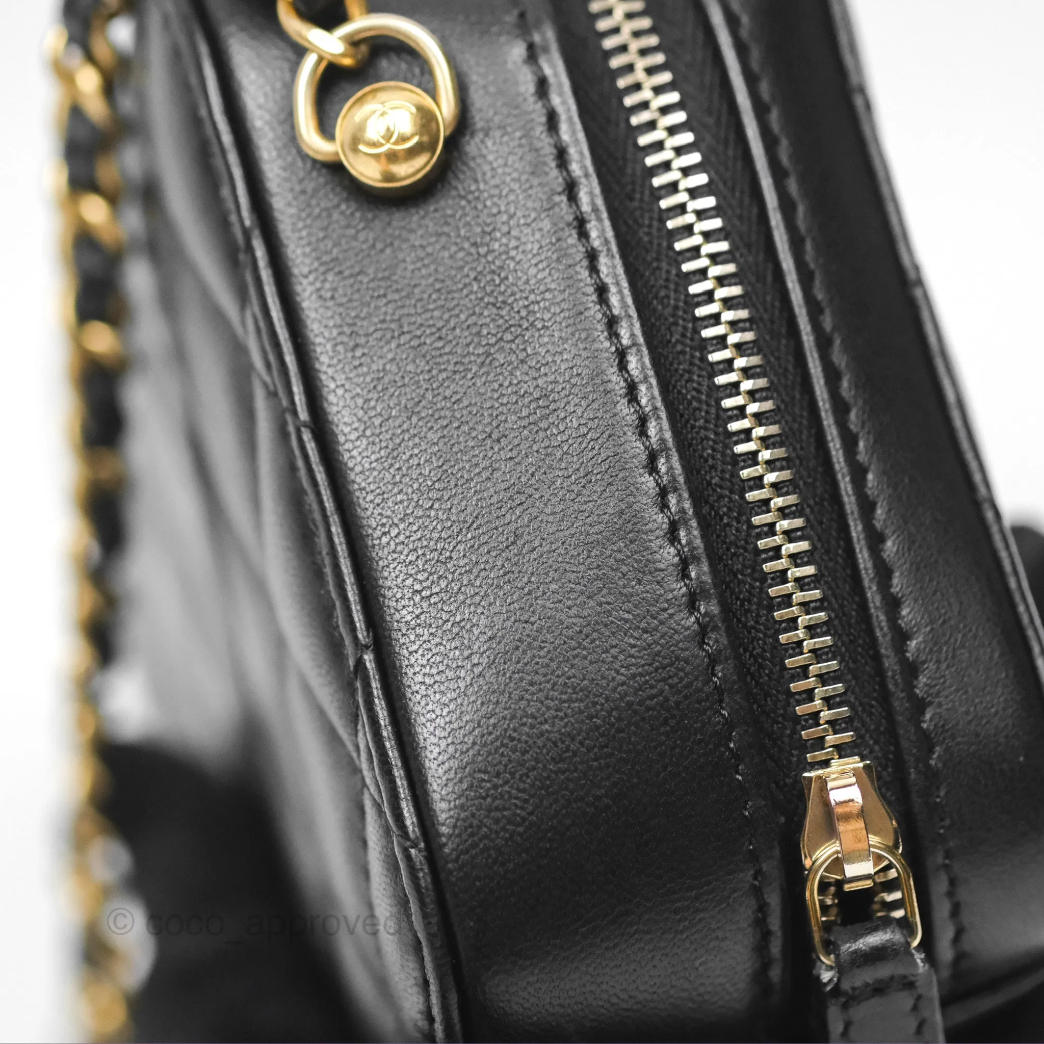 Chanel Pearl Crush Quilted Camera Bag Black Lambskin Aged Gold Hardware