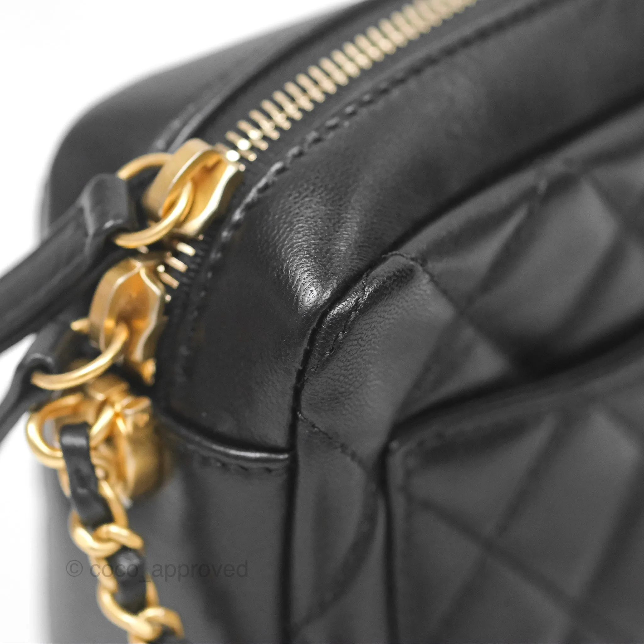 Chanel Quilted CC Pearl Crush Camera Case Black Lambskin Gold Hardware