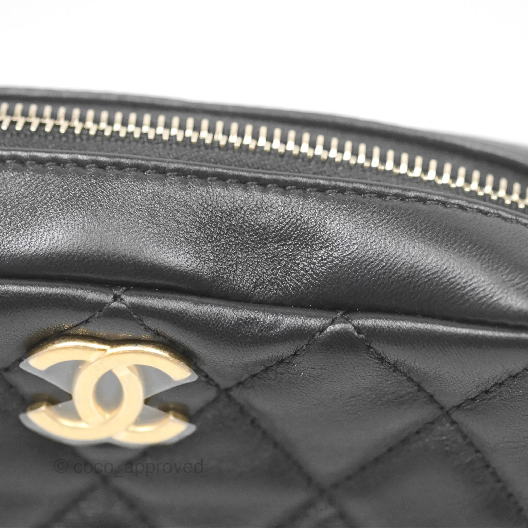 Chanel Quilted CC Pearl Crush Camera Case Black Lambskin Gold Hardware