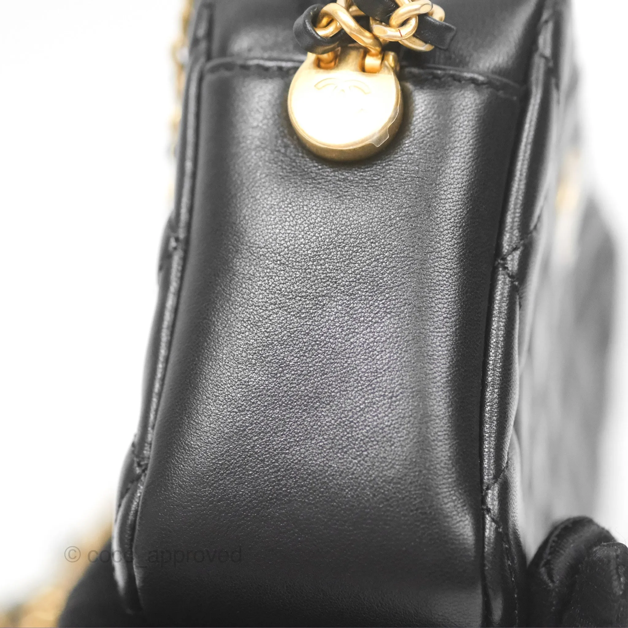 Chanel Quilted CC Pearl Crush Camera Case Black Lambskin Gold Hardware