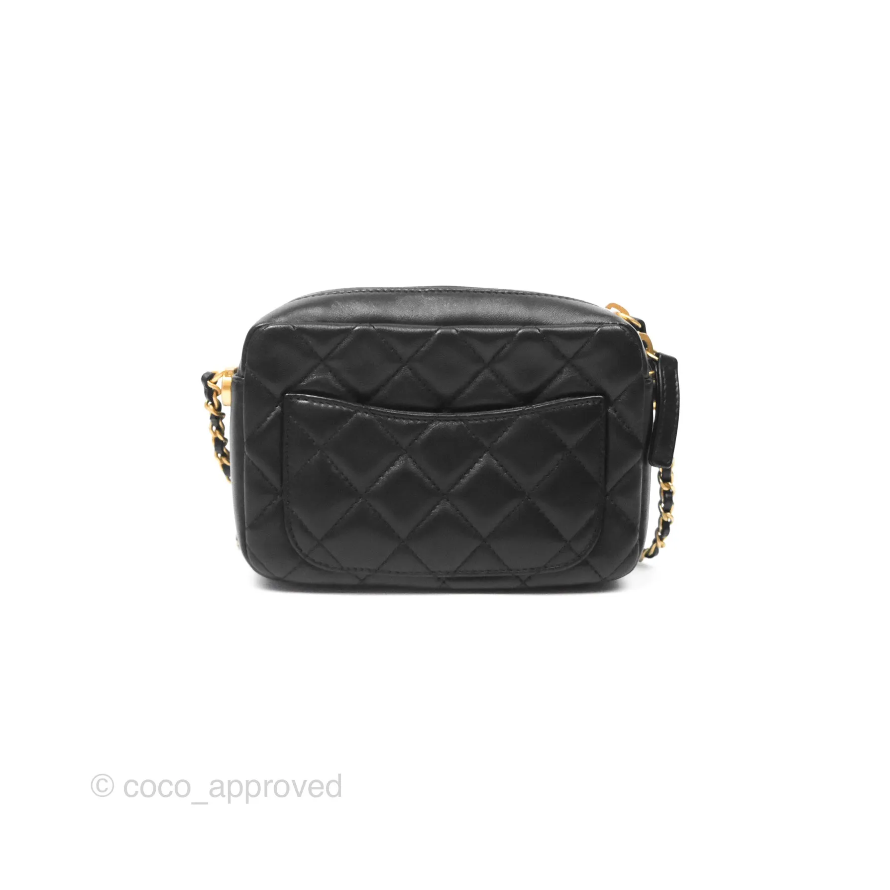 Chanel Quilted CC Pearl Crush Camera Case Black Lambskin Gold Hardware