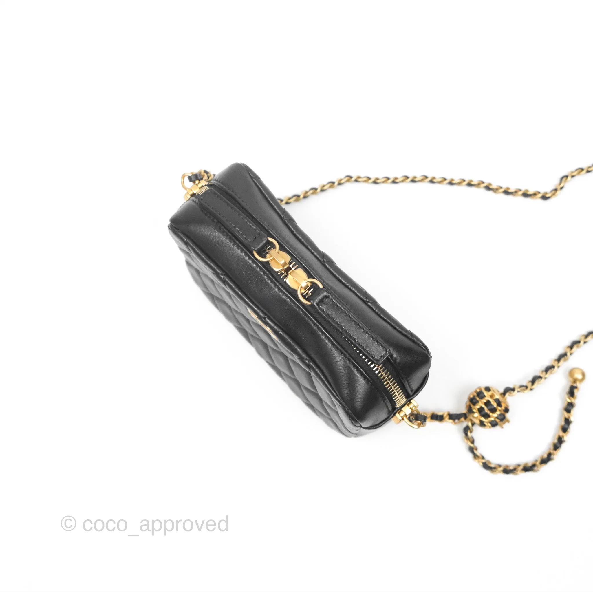 Chanel Quilted CC Pearl Crush Camera Case Black Lambskin Gold Hardware