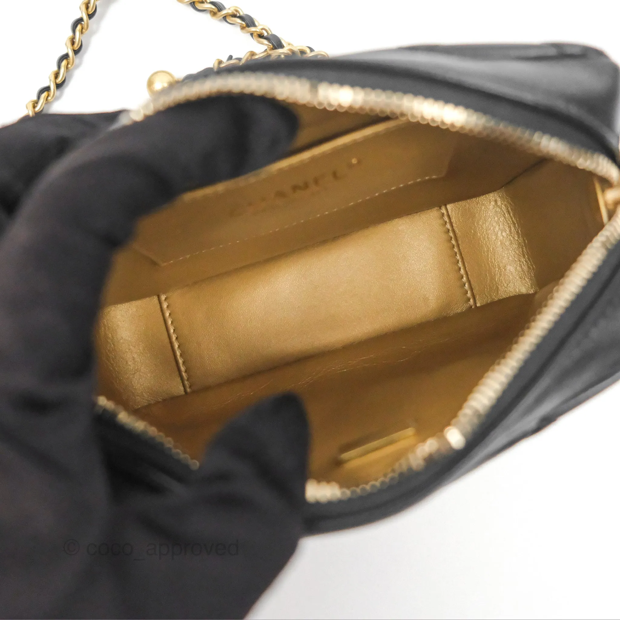 Chanel Quilted CC Pearl Crush Camera Case Black Lambskin Gold Hardware